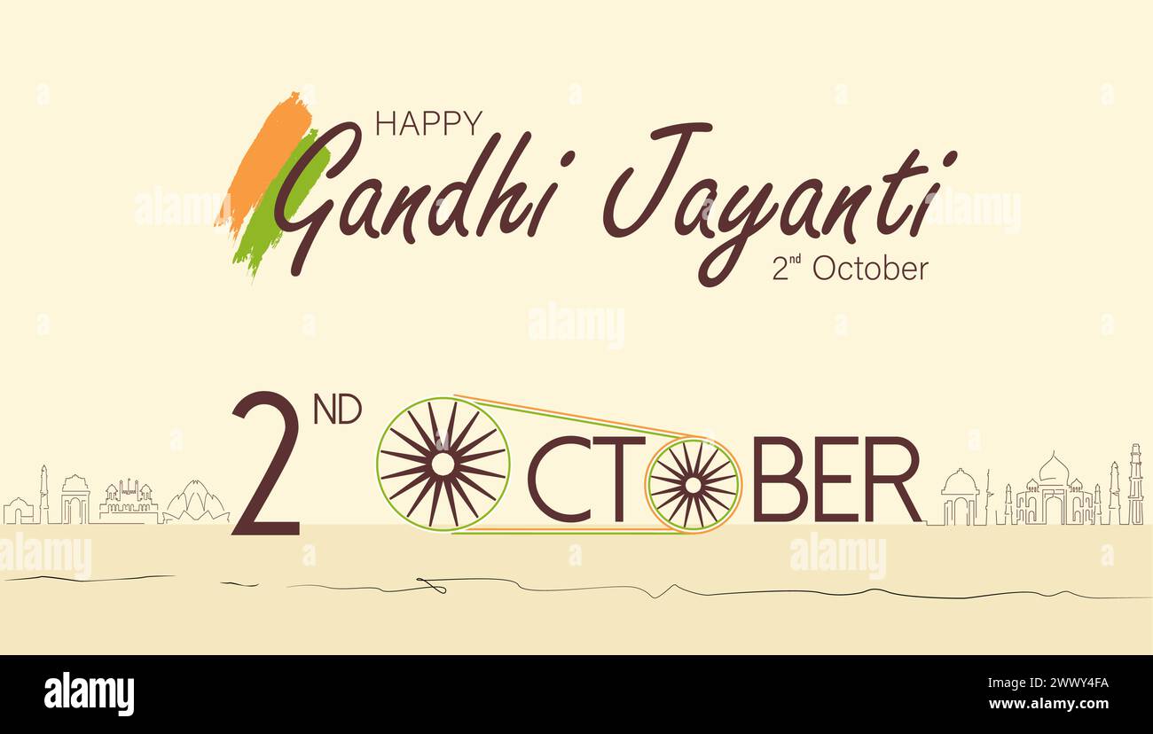 Joyeux Gandhi Jayanti Vector Illustration. Anniversaire de Mohandas Karam Chandra Gandhi. Illustration de Vecteur