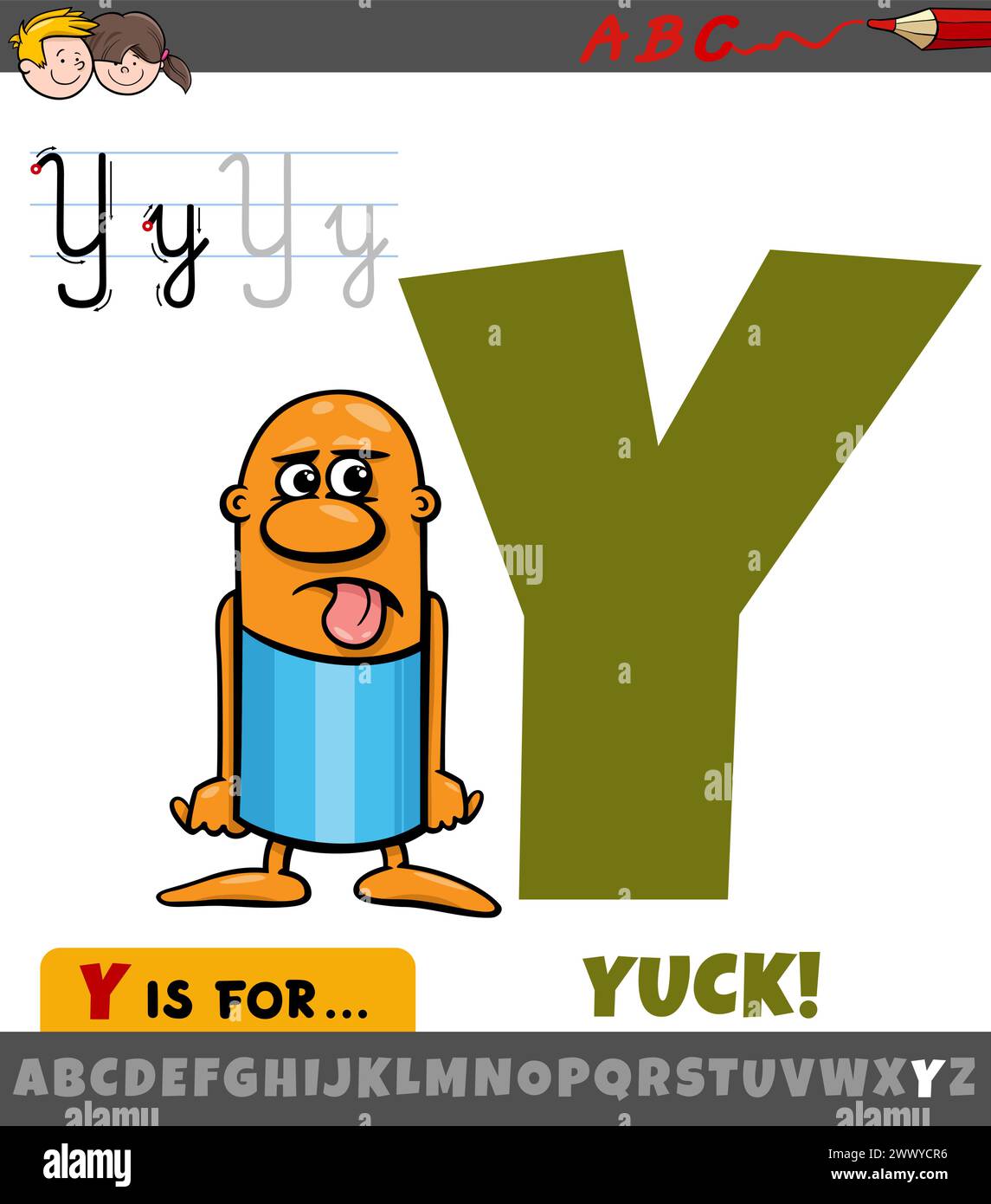 Illustration éducative de dessin animé de la lettre y de l'alphabet avec la parole yuck ou la phrase Illustration de Vecteur