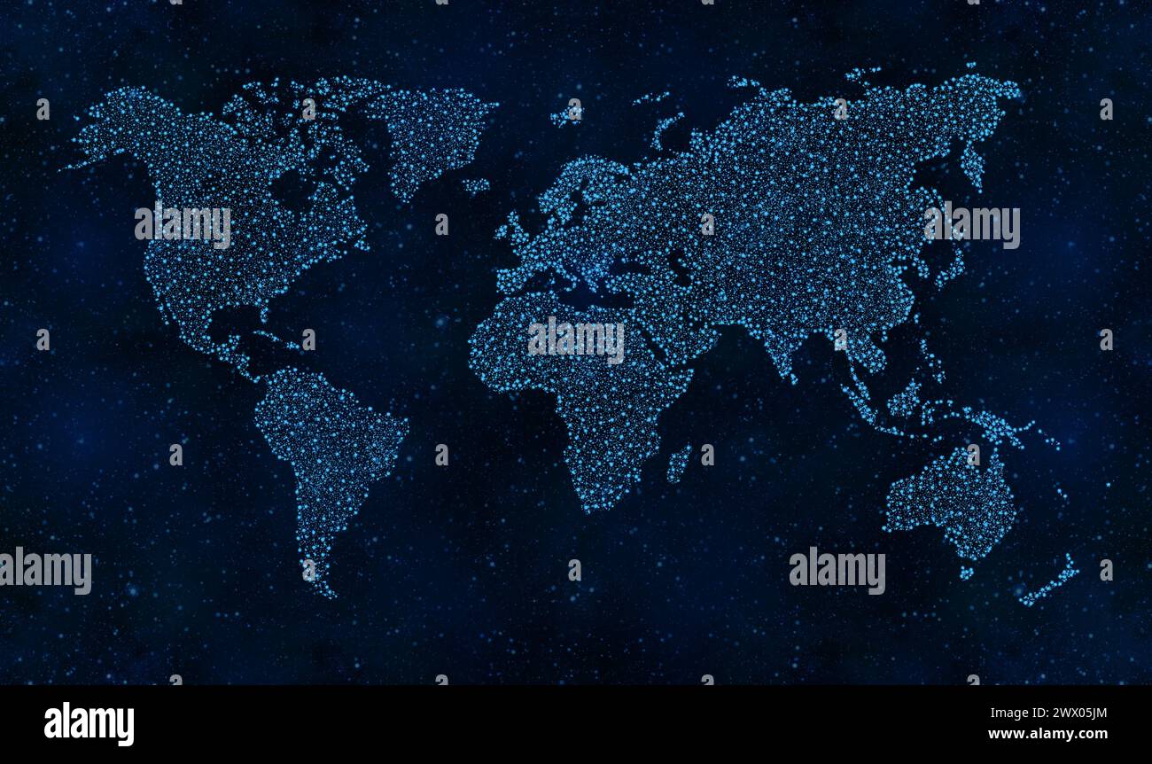 Carte des étoiles du monde sur Night Sky Universe en bleu Banque D'Images