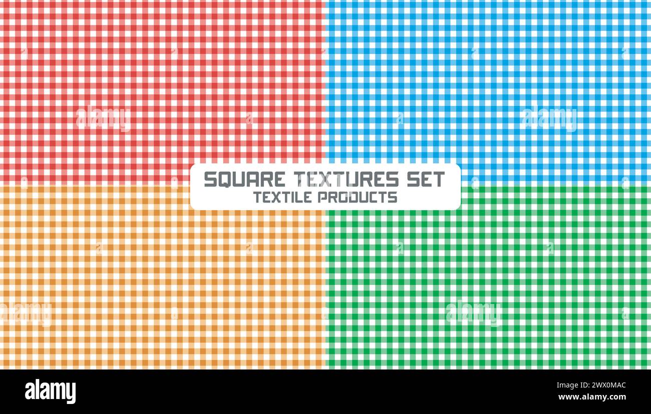 Set de textures carrées, adapté pour Plaid, nappes, vêtements, chemises, robes, papier, literie, couvertures, couettes et autres produits textiles, Vector il Illustration de Vecteur