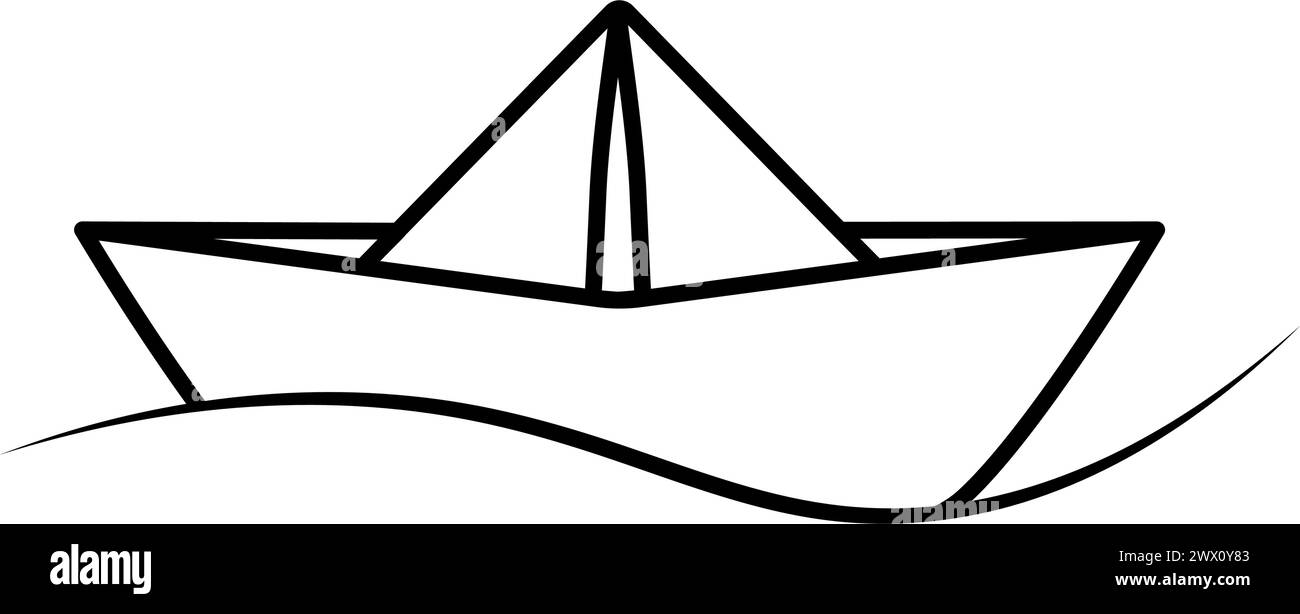 Logo de bateau à voile en papier. Illustration vectorielle de contour Illustration de Vecteur