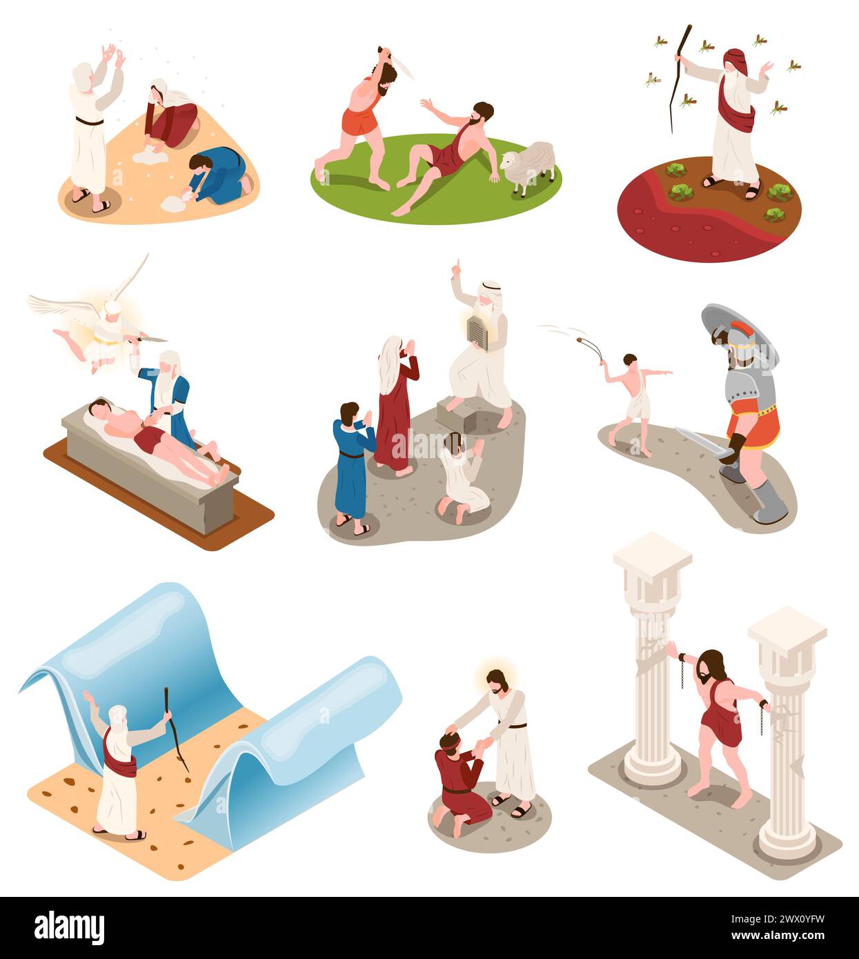 Histoire de la Bible ensemble avec symboles de religion illustration vectorielle isolée isométrique Illustration de Vecteur