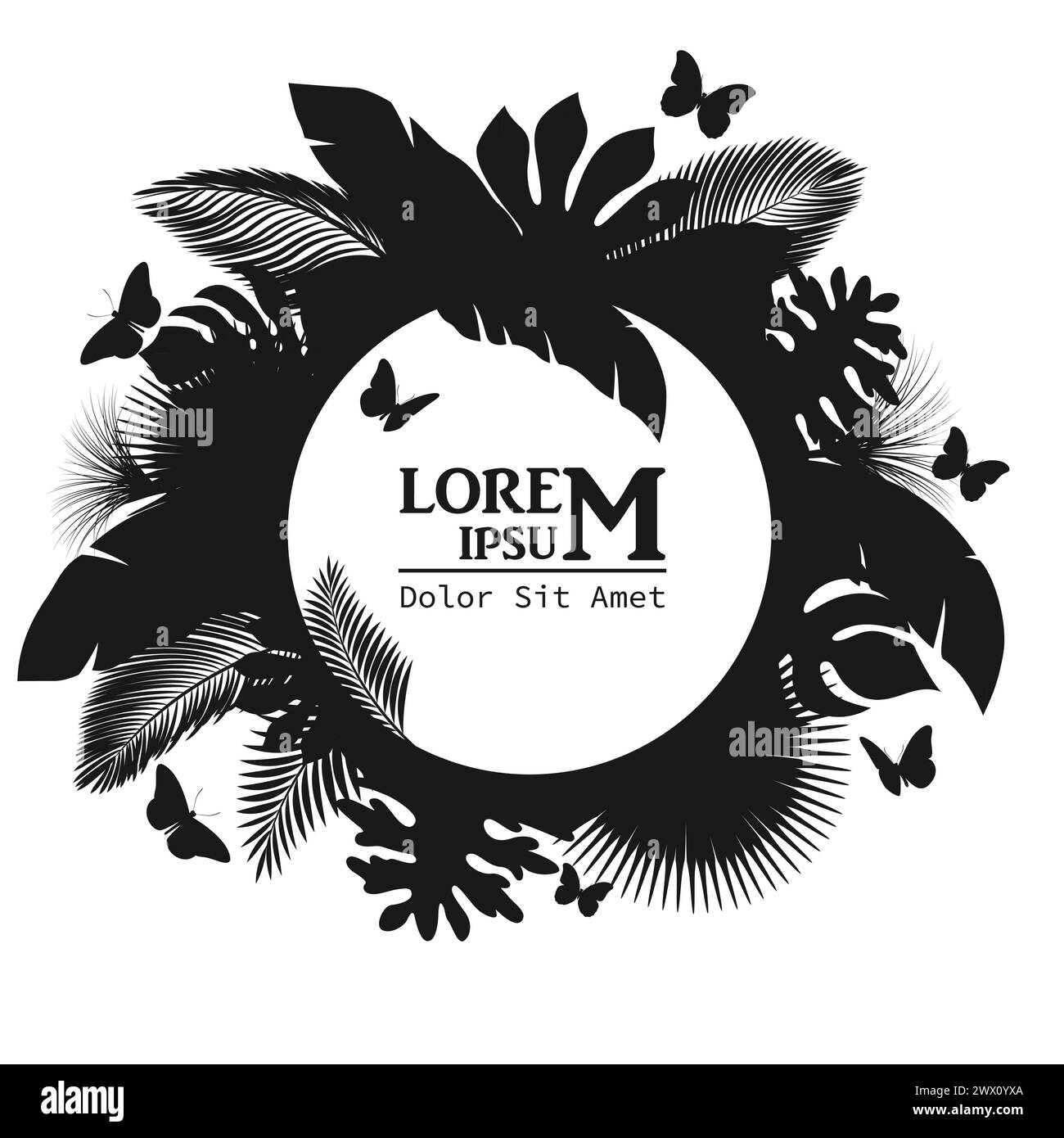 Signe avec texte espace de Silhouette Tropical Leaves. Convient pour le concept de nature, vacances et vacances, illustration vectorielle Illustration de Vecteur