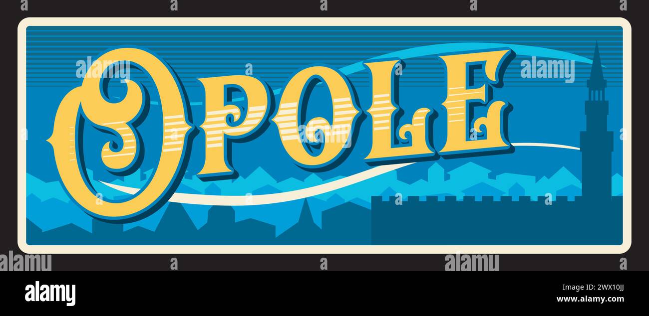 Opole Voïvodeship Pologne plaque de voyage rétro et autocollant de destination touristique. Bannière vintage vectorielle avec monument Moszna Castle, carte postale rétro ou signe. Ville d'Oppeln située dans le sud de la Pologne Illustration de Vecteur