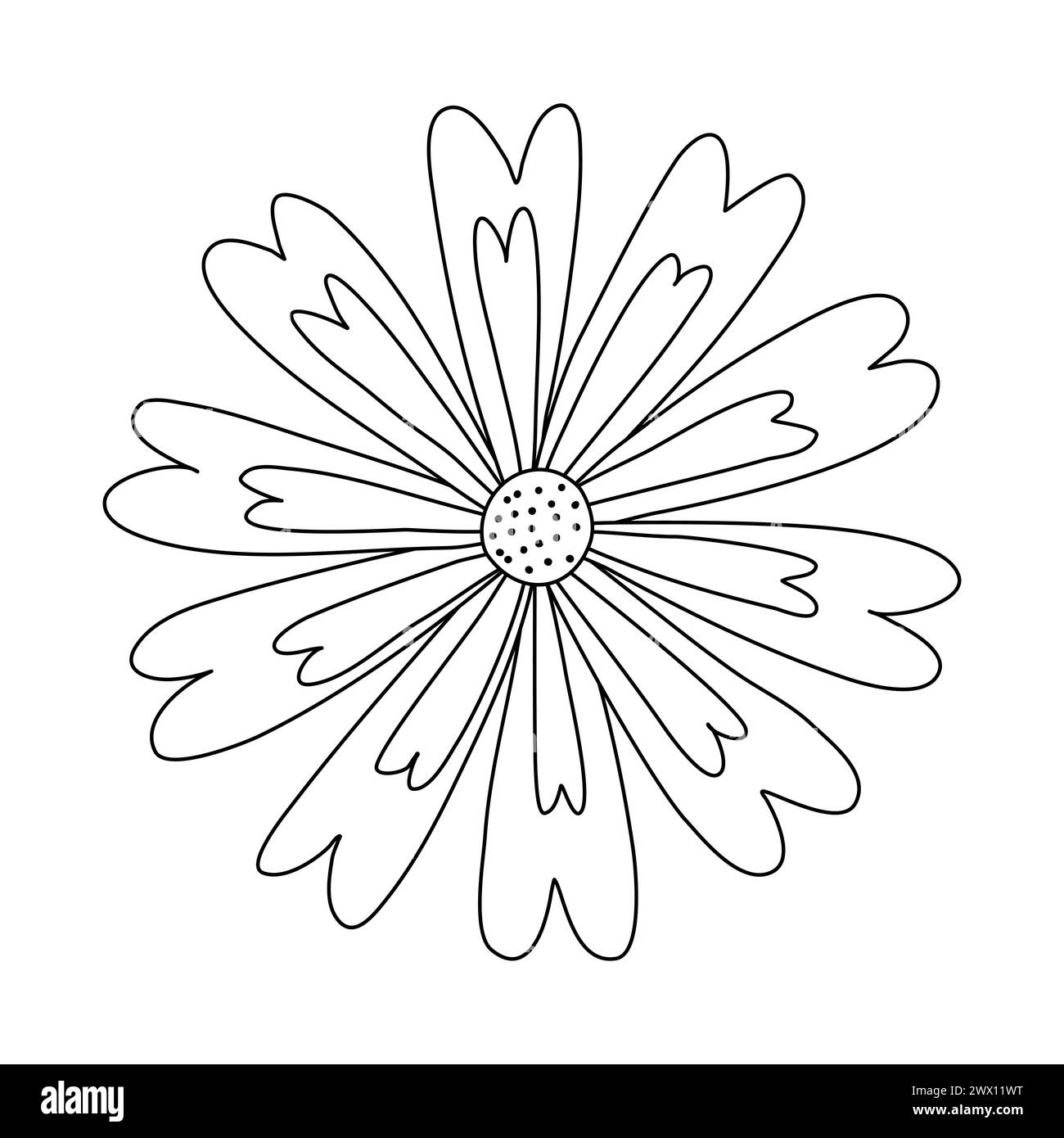 Tête de fleur de prairie de Marigold ou de chrysanthème, élément de conception de ressort, illustration vectorielle plate de style doodle pour livre de coloriage pour enfants Illustration de Vecteur
