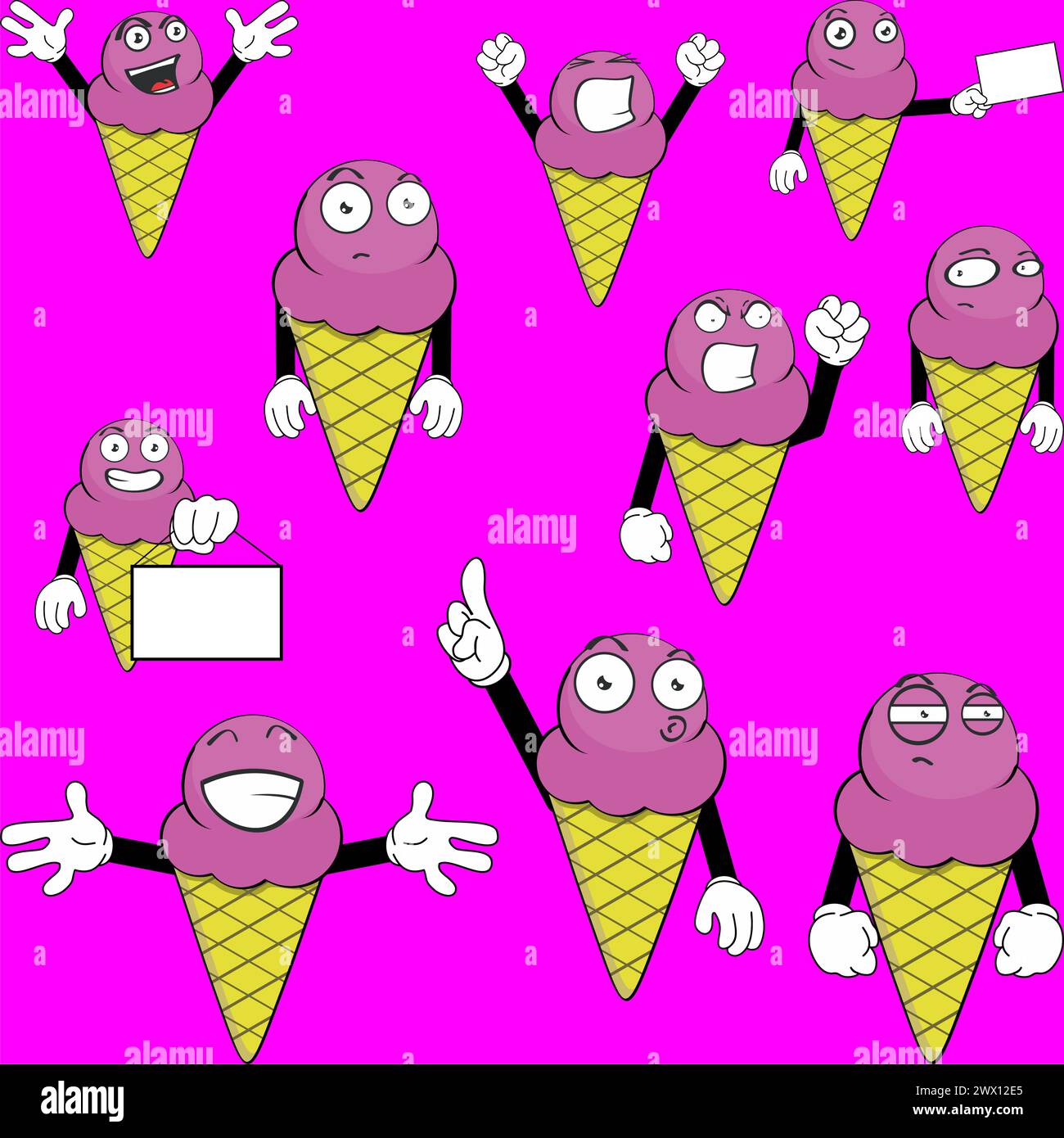 collection drôle d'expressions de dessin animé de personnage de crème glacée en format vectoriel Illustration de Vecteur