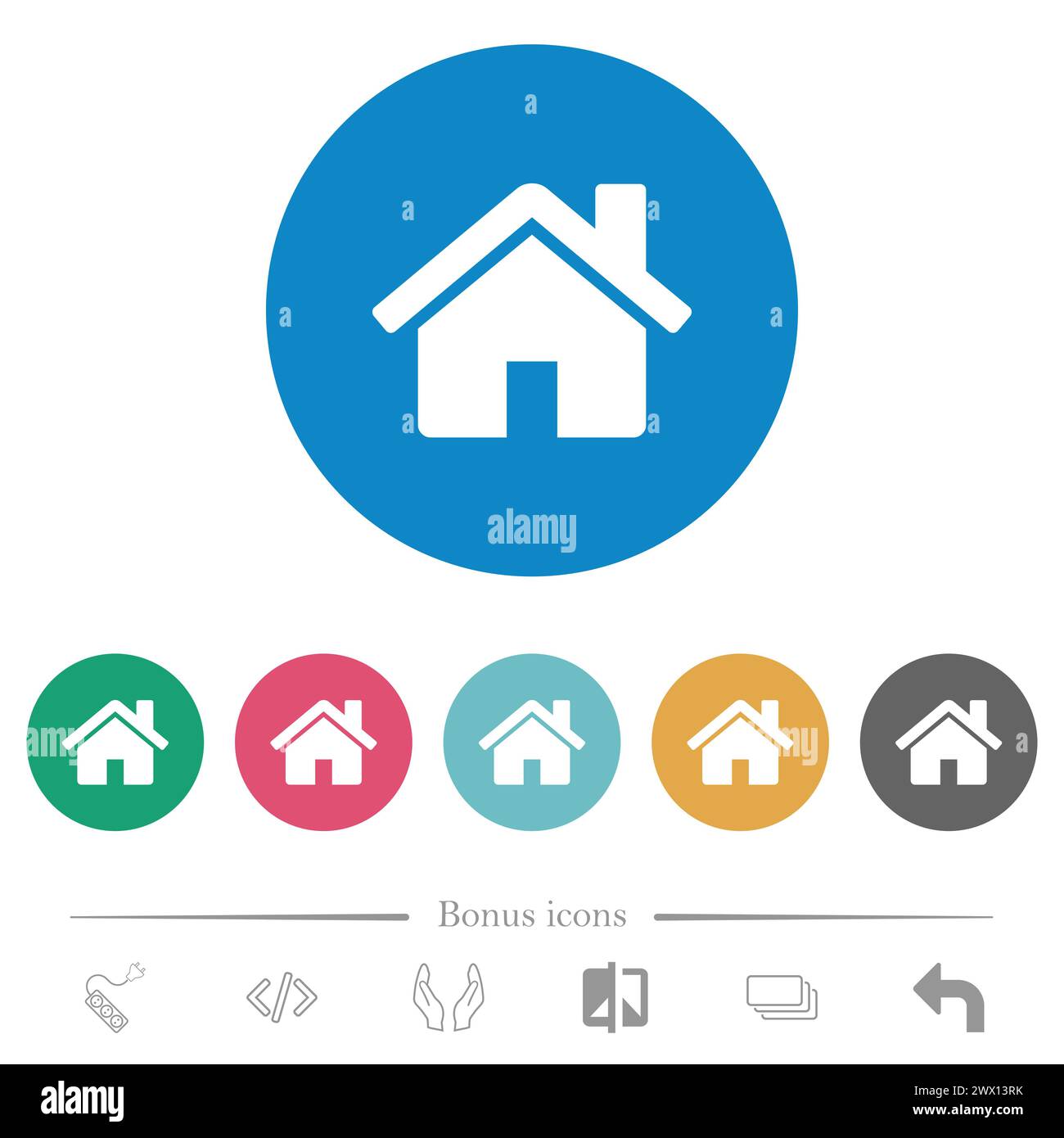 Icônes blanches plates Home sur arrière-plans de couleur ronde. 6 icônes bonus incluses. Illustration de Vecteur