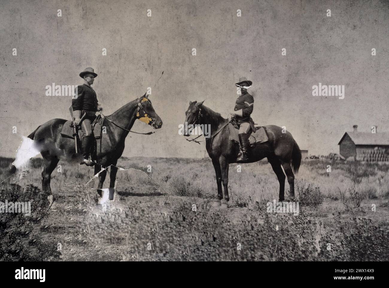 Le Sgt John Bouck, troupe K, 1st U.S. Cavalry et le Cpl Sampson tués au combat avec les Crow Indians, le 5 novembre 1887, à Crow Agency, Montana Banque D'Images