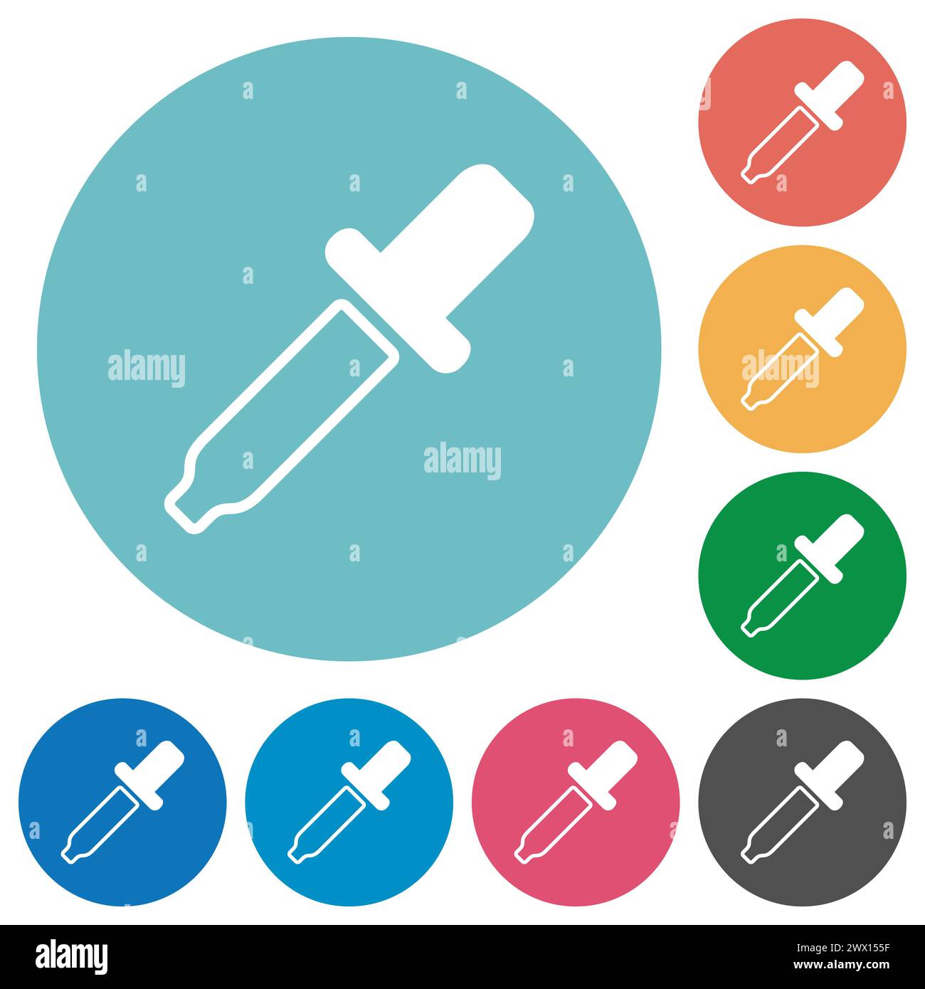 Icônes blanches plates de pipette sur fond rond de couleur Illustration de Vecteur