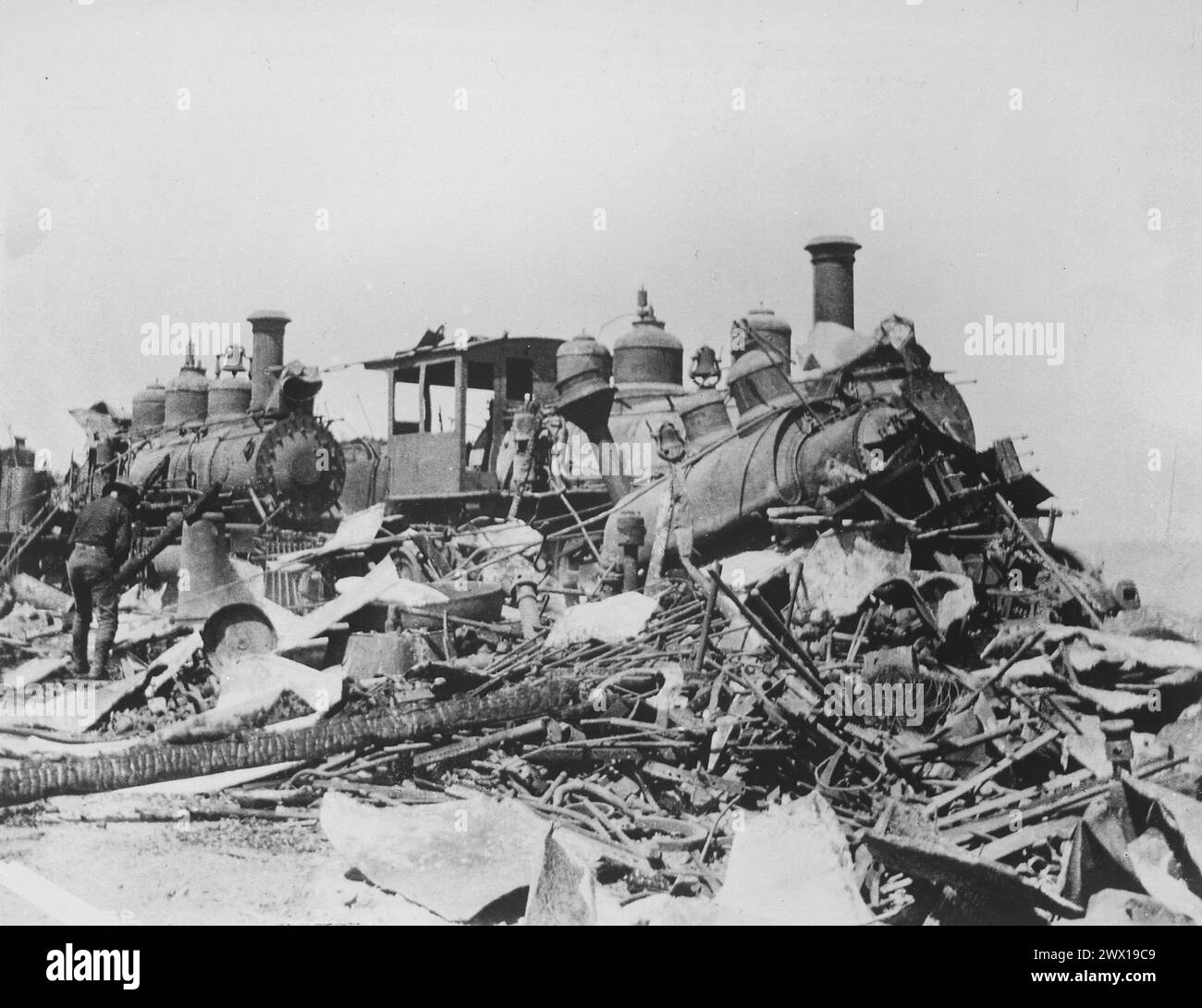Locomotives brûlées à Daiquiri. Cuba CA. 1898 Banque D'Images