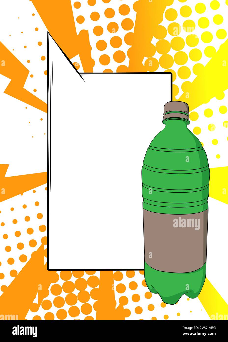 Bouteille d'animal de compagnie de dessin animé avec bulle de discours vierge, fond d'eau potable de bande dessinée. Design pop art de bandes dessinées vectorielles rétro. Illustration de Vecteur