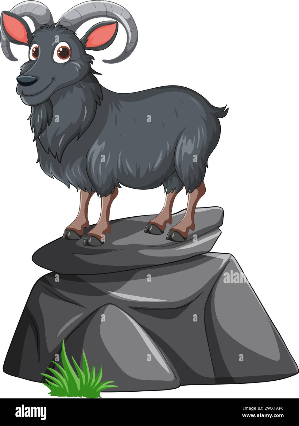 Chèvre de dessin animé debout fièrement sur une pierre Illustration de Vecteur