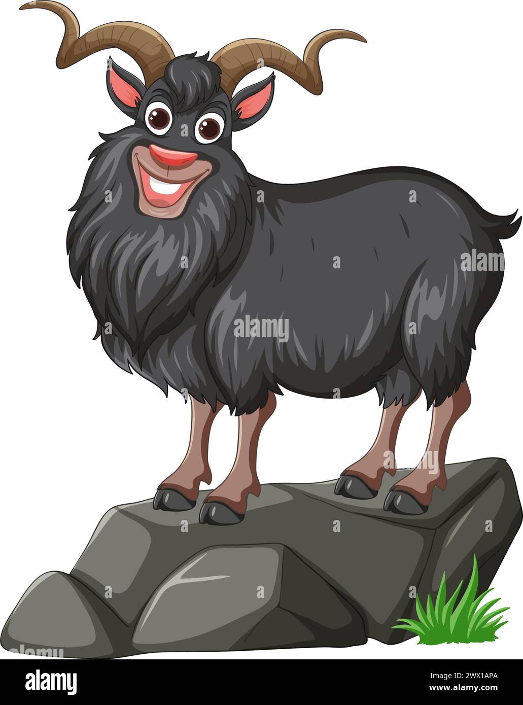 Illustration vectorielle d'une chèvre heureuse debout sur les rochers. Illustration de Vecteur