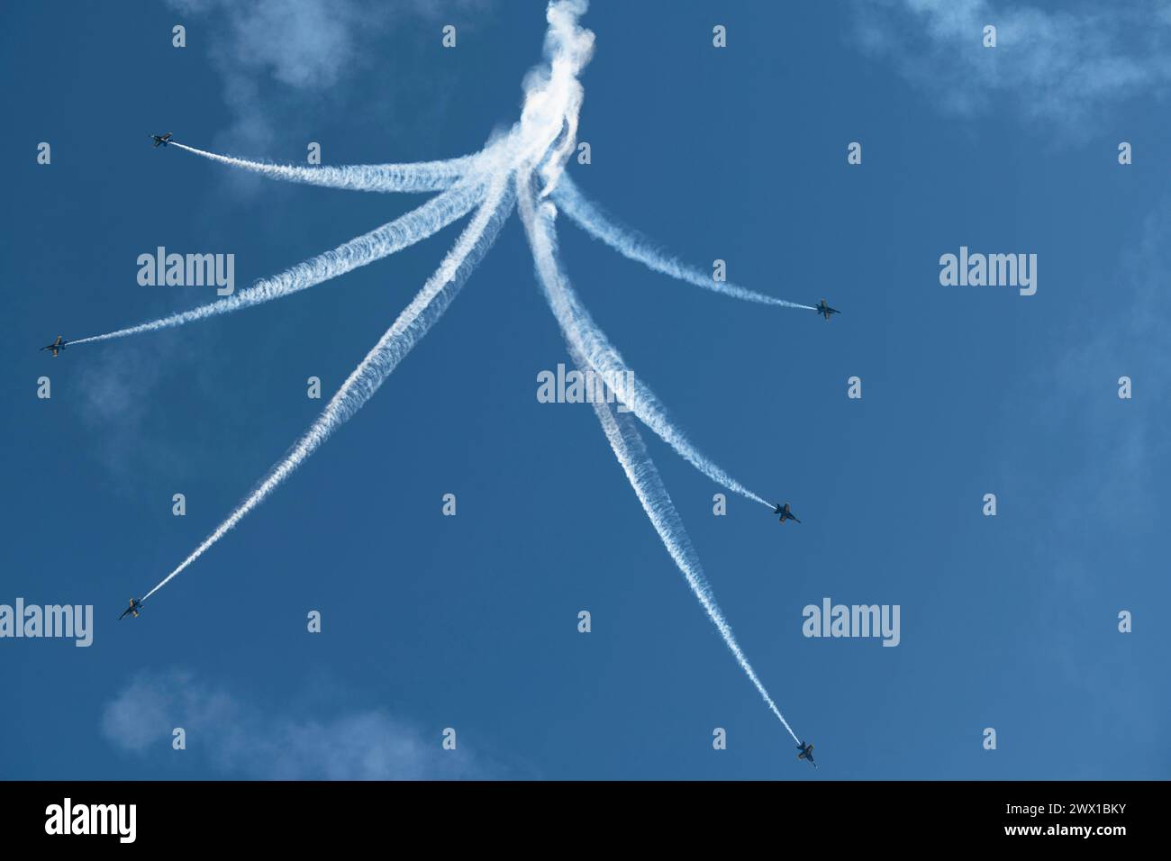 17 mars 2024 - Travis Air Force base, Californie, États-Unis - les Blue Angels de l'US Navy effectuent des manœuvres de formation acrobatique pendant le spectacle aérien Travis Air Force base Wings Over Solano et portes ouvertes à Travis AFB, Californie, le 17 mars 2024. La mission des équipes de démonstration est d’inspirer les futurs aviateurs, ingénieurs aérospatiaux et techniciens de maintenance. (Photo de Chustine Minoda) (crédit image : © U.S. Air Force/ZUMA Press Wire) USAGE ÉDITORIAL SEULEMENT! Non destiné à UN USAGE commercial ! Banque D'Images