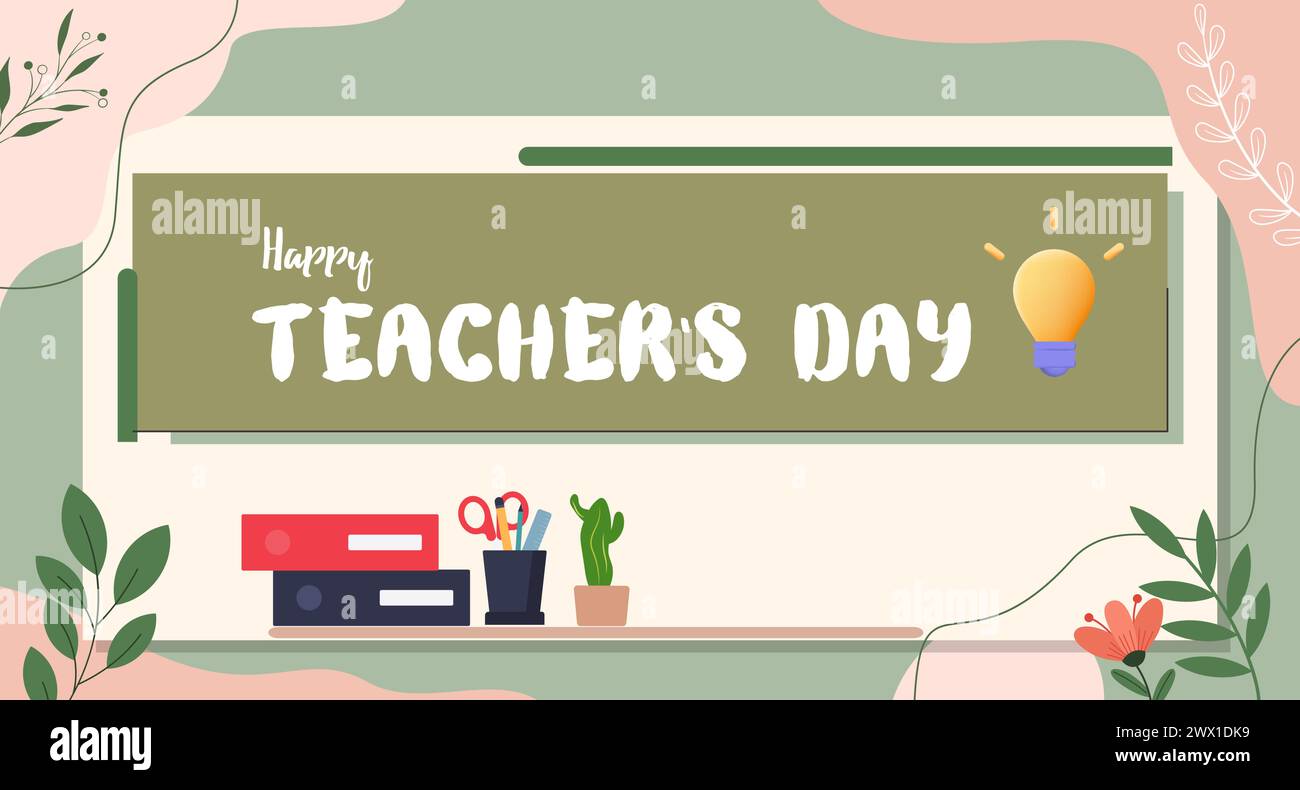 Bonne illustration vectorielle de la journée de l'enseignant. Célébration de la Journée internationale des enseignants. Convient à la carte de voeux, affiche, bannière, modèle, Flyer Design. Illustration de Vecteur