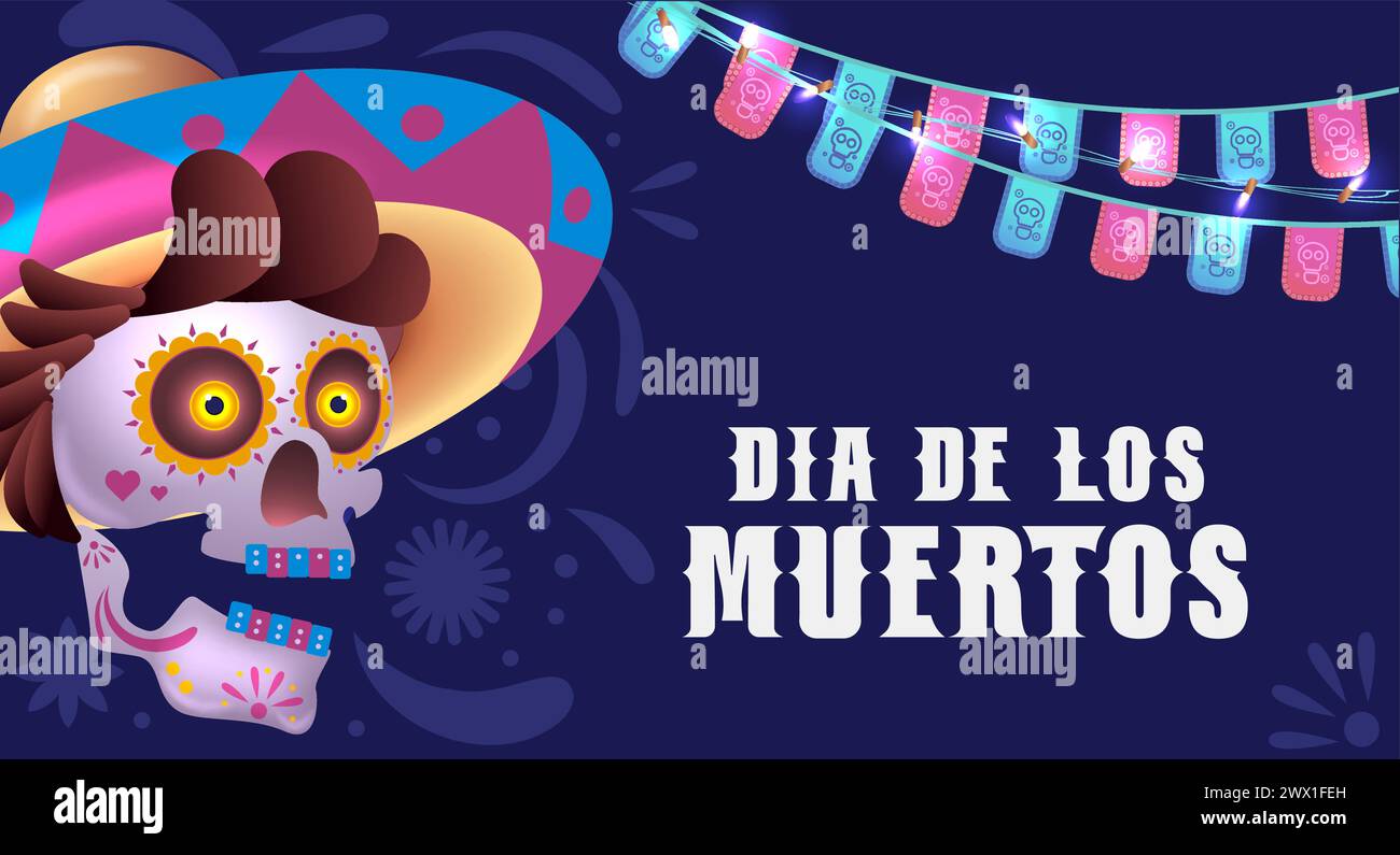 Dia de los muertos signifie jour des morts. Festival de vacances mexicain modèle bannière illustration vectorielle. Illustration de Vecteur