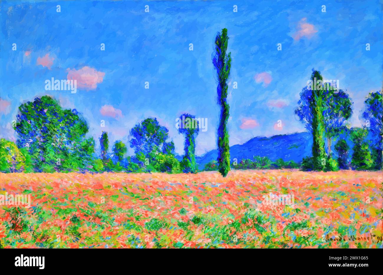 Champ de coquelicots (Giverny), 1890-91 (peinture) par l'artiste Monet, Claude (1840-1926) Français. Illustration de Vecteur