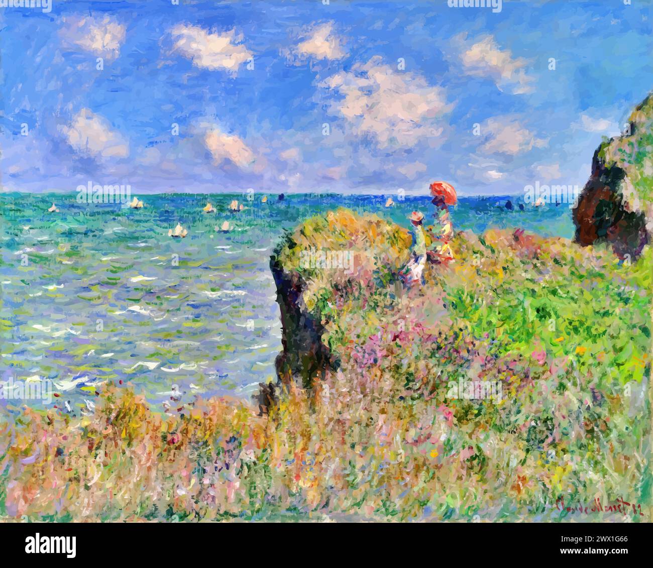 Promenade sur la falaise à Pourville, 1882 (peinture) par l'artiste Monet, Claude (1840-1926) Français. Illustration de Vecteur