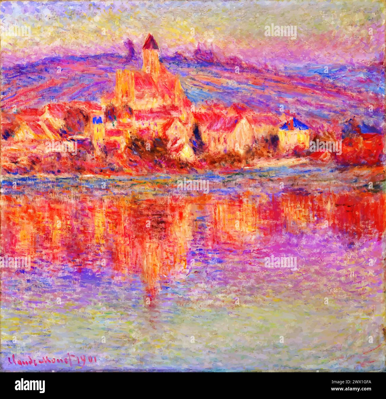 Vtheuil, 1901 (peinture) par l'artiste Monet, Claude (1840-1926) Français. Illustration de Vecteur