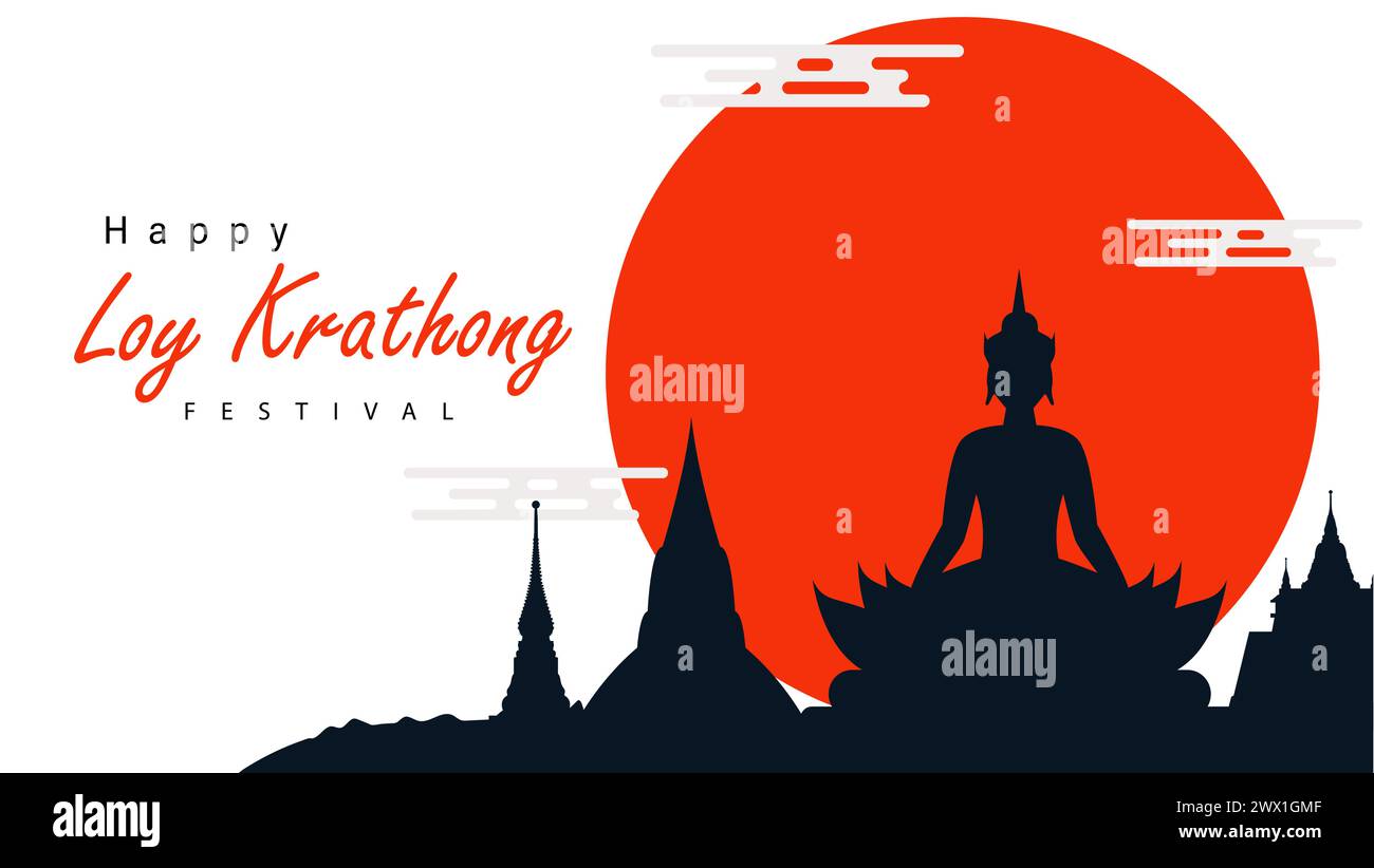 Loy krathong Festival Travel Thailand Poster Design illustration vectorielle de fond. Chao Phraya River Holy place en Thaïlande contexte. Illustration de Vecteur