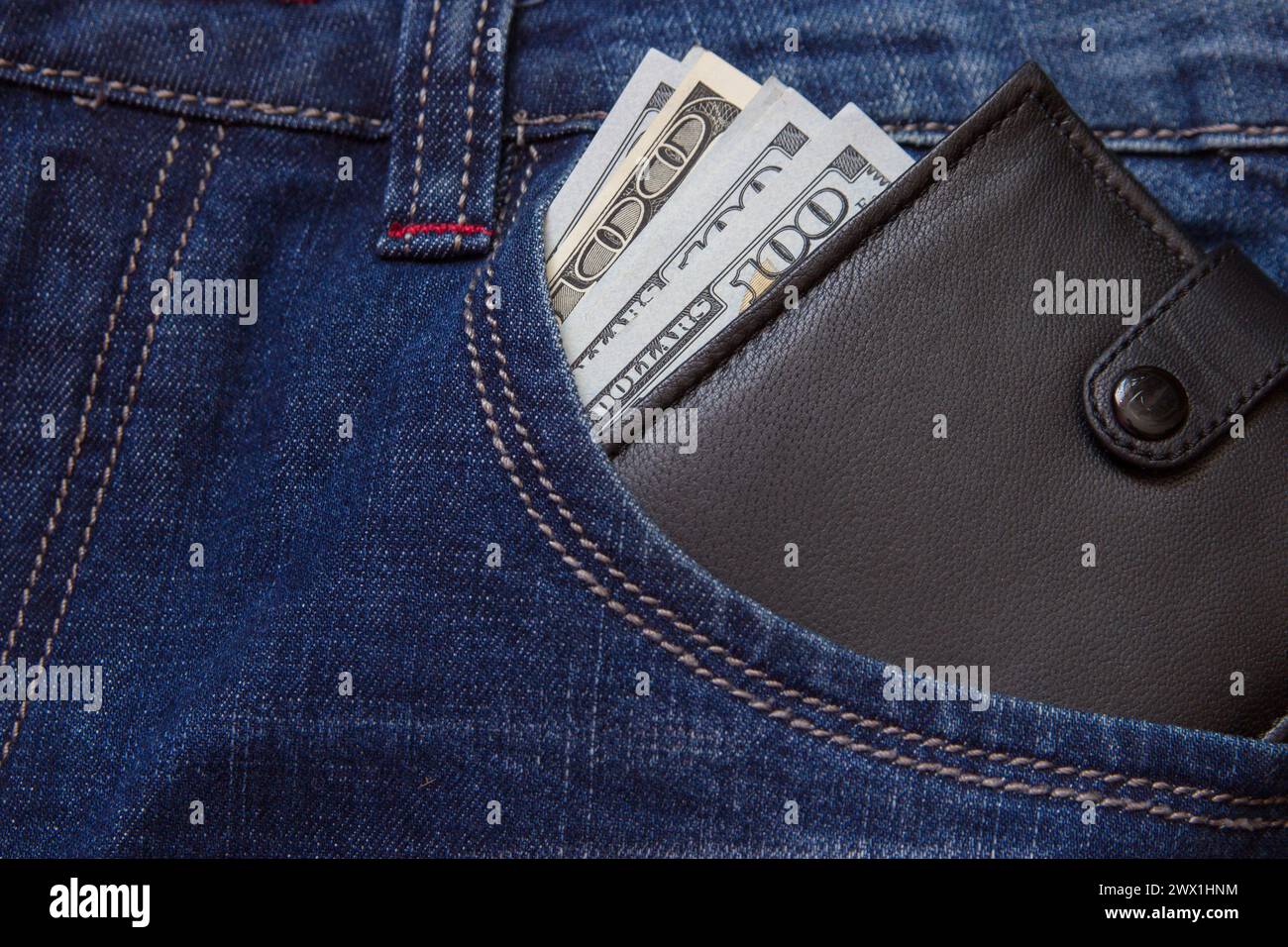 couché dans un sac à main porte-monnaie avec des dollars d'argent Banque D'Images