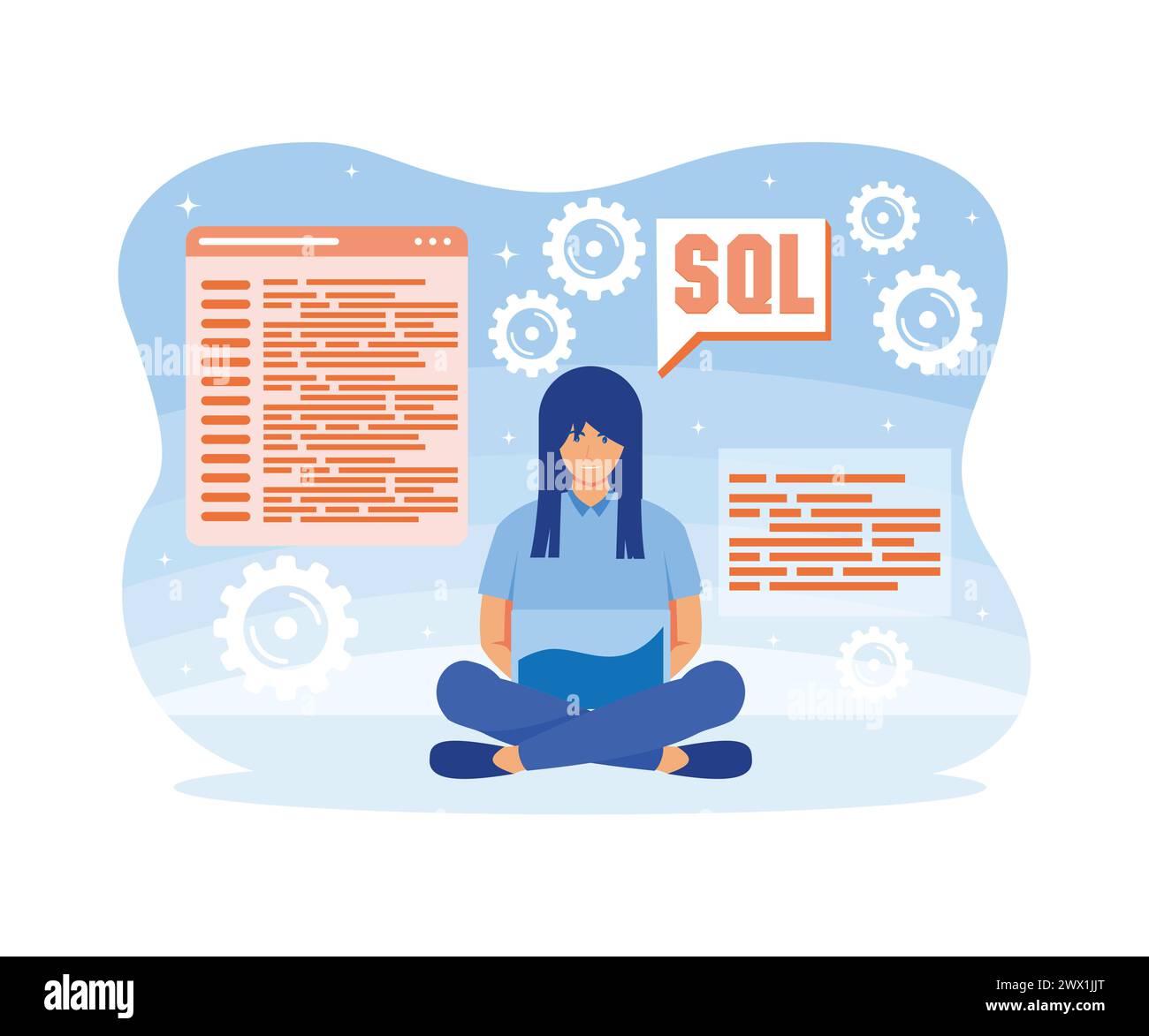 Concept d'ingénieur logiciel. Conception et développement Web, programmeur et codage site Web ou application. illustration moderne vectorielle plate Illustration de Vecteur