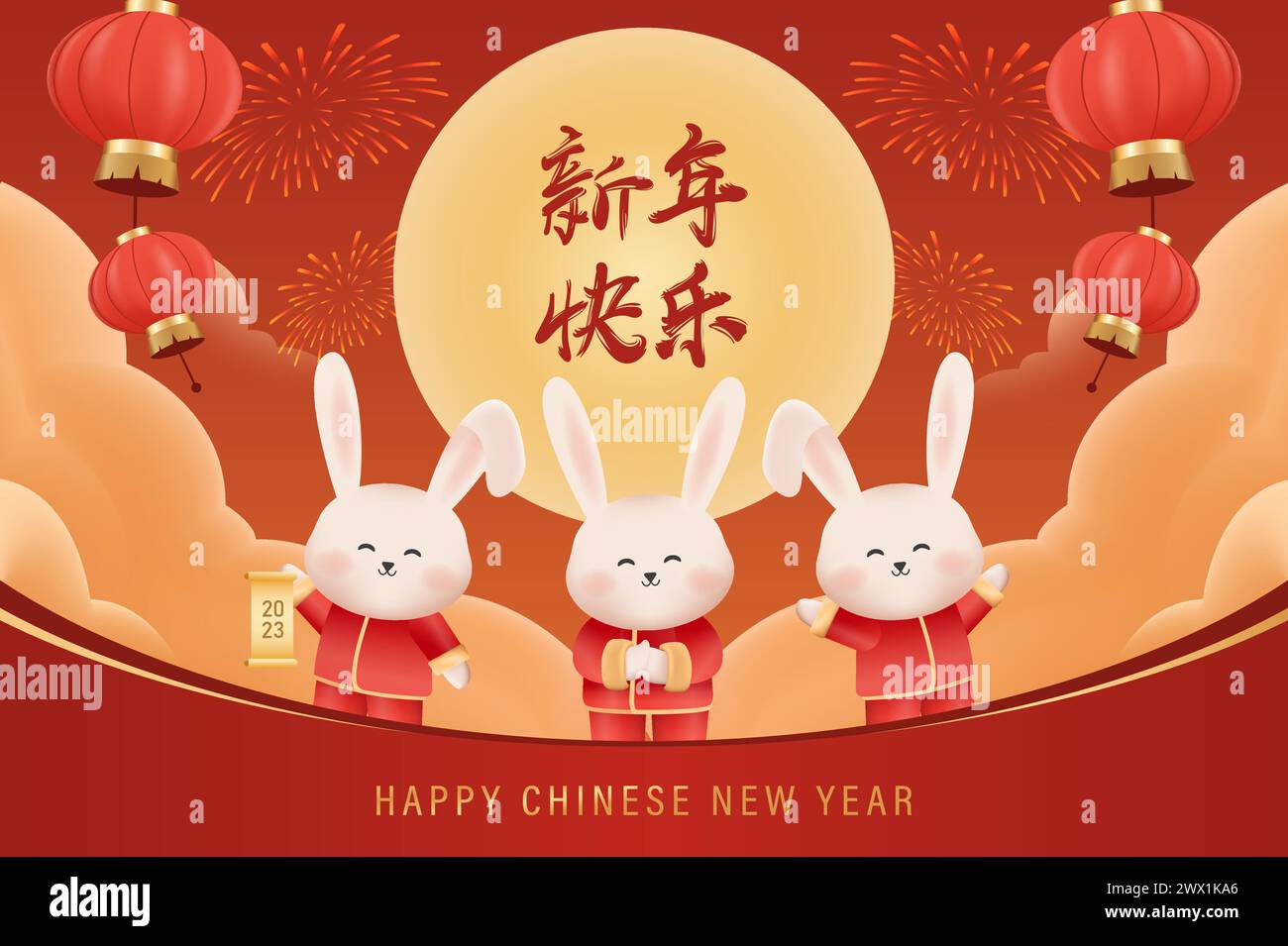 Traduction : nouvel an chinois 2023 année du lapin. Modèle de zodiaque chinois, flyer de bannière d'affiche pour illustration vectorielle du nouvel an chinois Illustration de Vecteur