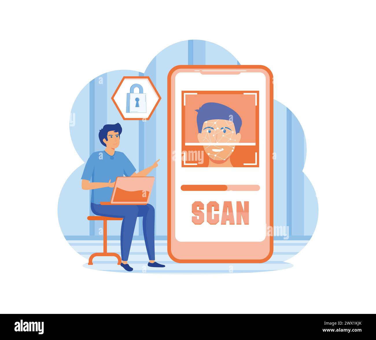 Concept de reconnaissance faciale. Pour les sites Web, les pages de destination, les applications mobiles, les affiches et les bannières. illustration moderne vectorielle plate Illustration de Vecteur