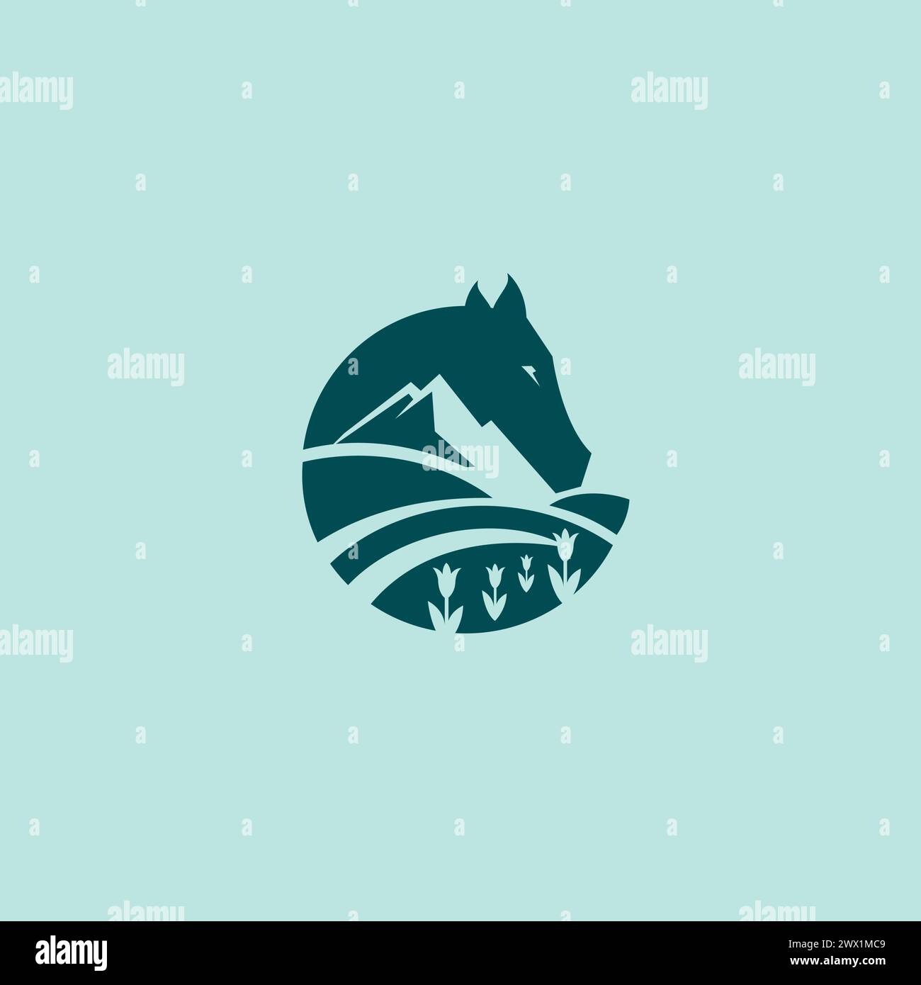 Logo Horse Farm. Logo Horse Mountain Illustration de Vecteur