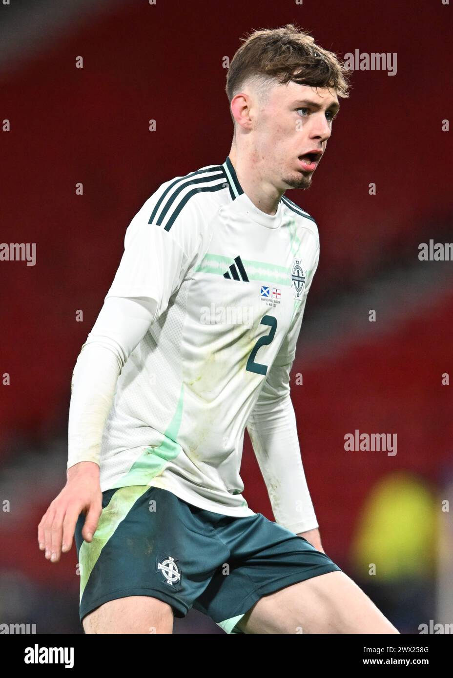 Glasgow, Royaume-Uni. 26 mars 2024. Conor Bradley d'Irlande du Nord lors du match amical international à Hampden Park, Glasgow. Le crédit photo devrait se lire : Neil Hanna/Sportimage crédit : Sportimage Ltd/Alamy Live News Banque D'Images