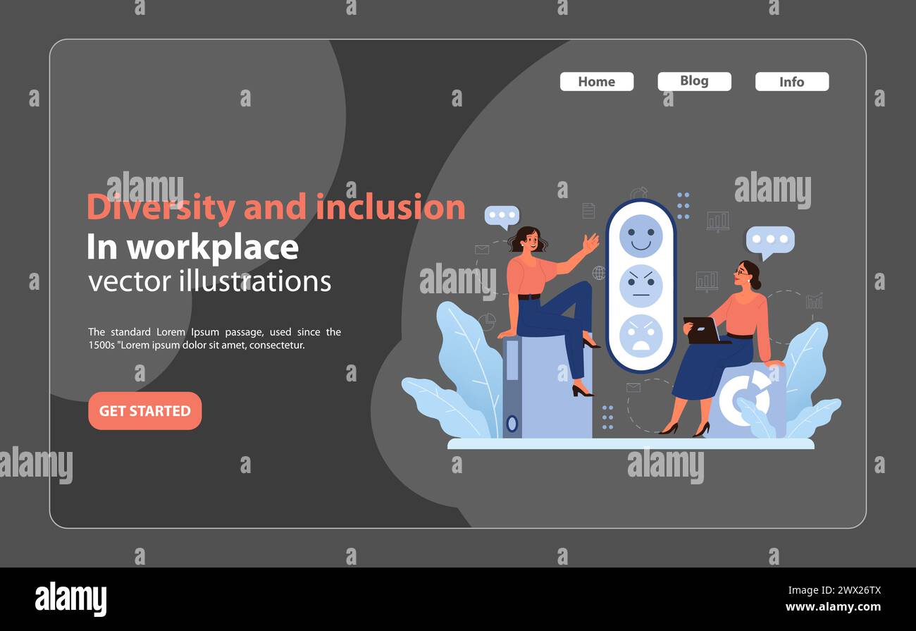 Concept de rétroaction numérique. Deux femmes analysant les expressions faciales pour l'analyse des sentiments. Réactions positives et négatives. Diversité sur le lieu de travail. Illustration vectorielle plate Illustration de Vecteur