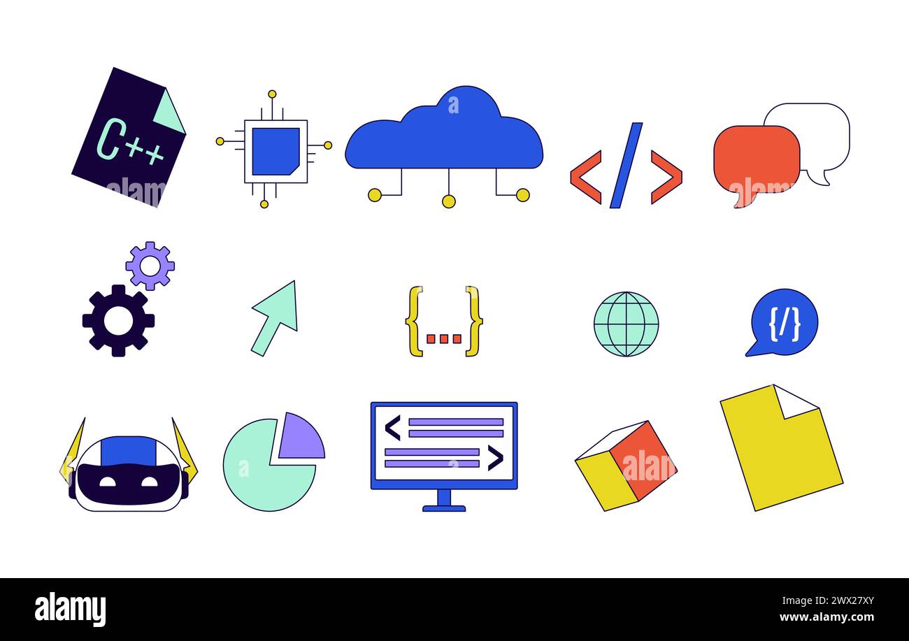 Jeu d'objets de dessin animé linéaires 2D pour le développement d'applications mobiles Illustration de Vecteur