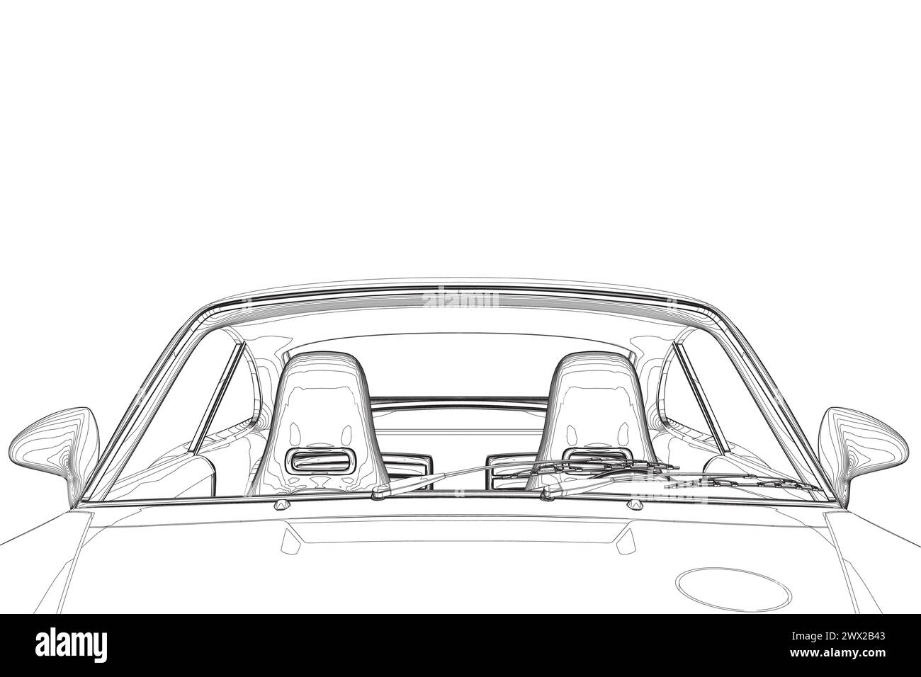 Cabine de voiture vide ou vue intérieure du pare-brise, illustration vectorielle plate. Contour de l'intérieur de la voiture isolé sur un fond blanc. Vue intérieure de Illustration de Vecteur