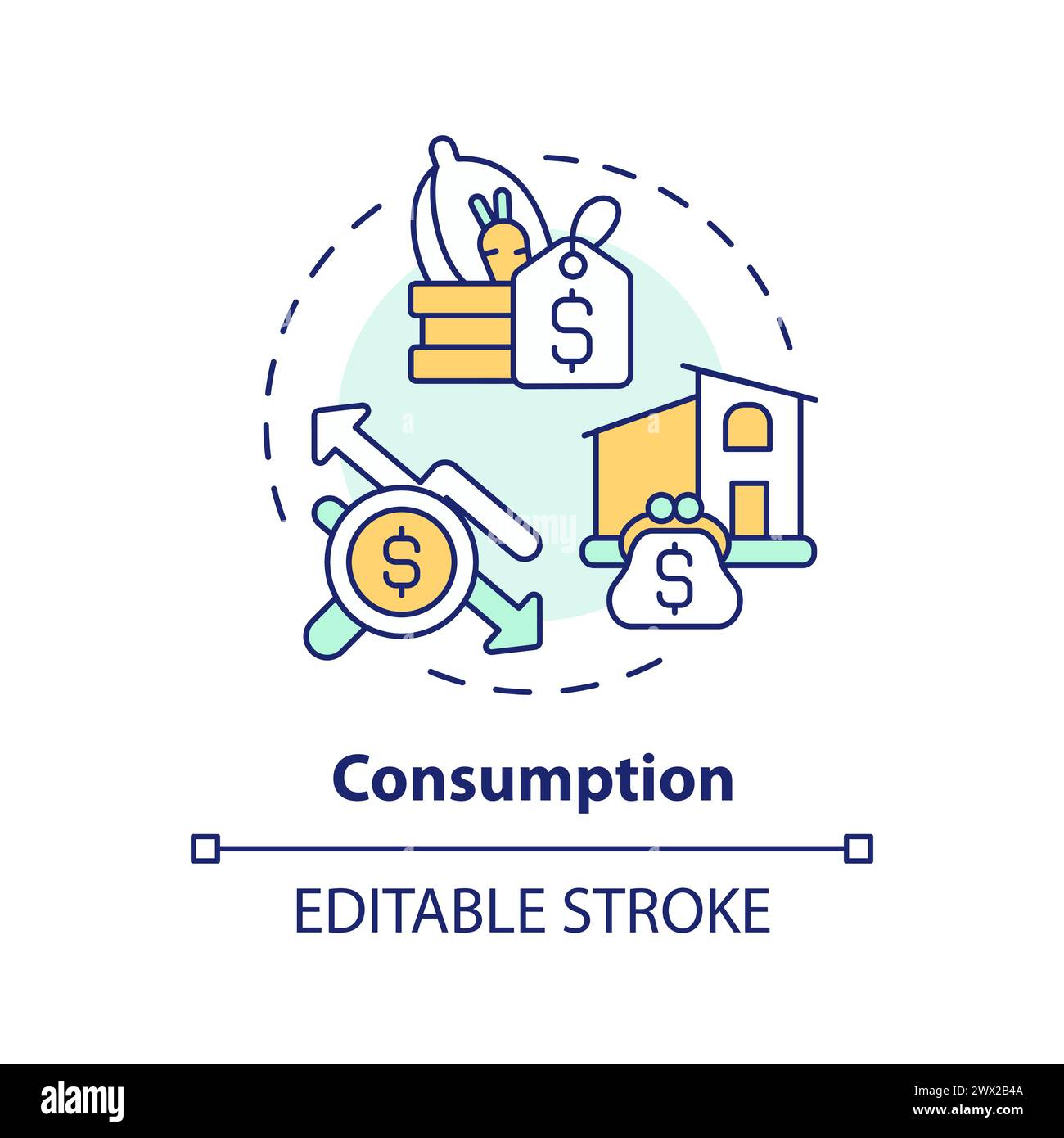 Icône de concept multicolore de consommation économique Illustration de Vecteur