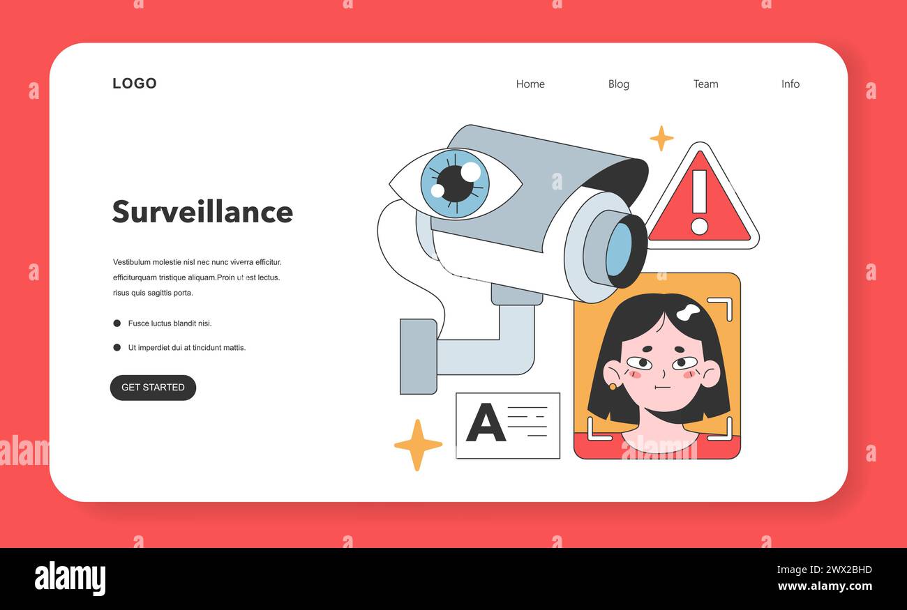 La caméra de surveillance accrocheuse surveille de près le profil numérique d'une femme, soulignant la nature troublante des technologies invasives et des violations de données personnelles. Illustration vectorielle plate Illustration de Vecteur