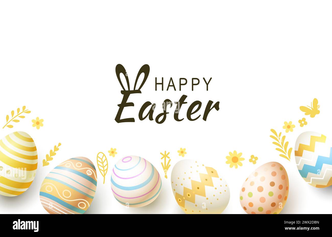 Vacances de Pâques, lièvre avec un panier d'oeufs de Pâques, lapin de Pâques et oeufs. Vecteur Illustration de Vecteur