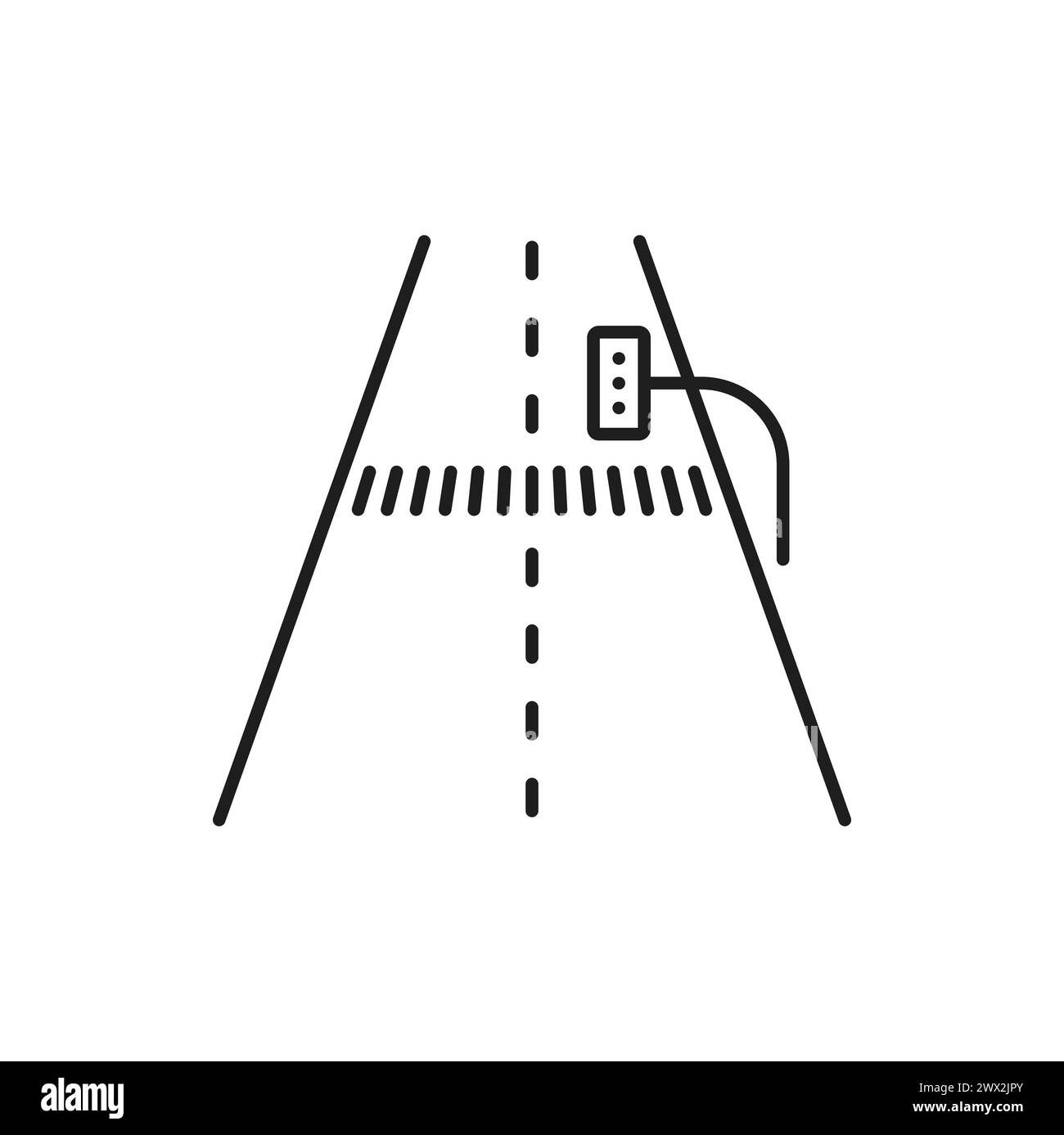 Icône de ligne de route, rue d'autoroute avec feux de circulation et chemin de passage, signe de pictogramme vectoriel. Rue asphaltée avec chemin de passage piéton, voie d'entraînement ou symbole linéaire d'autoroute de transport pour la carte de trafic Illustration de Vecteur