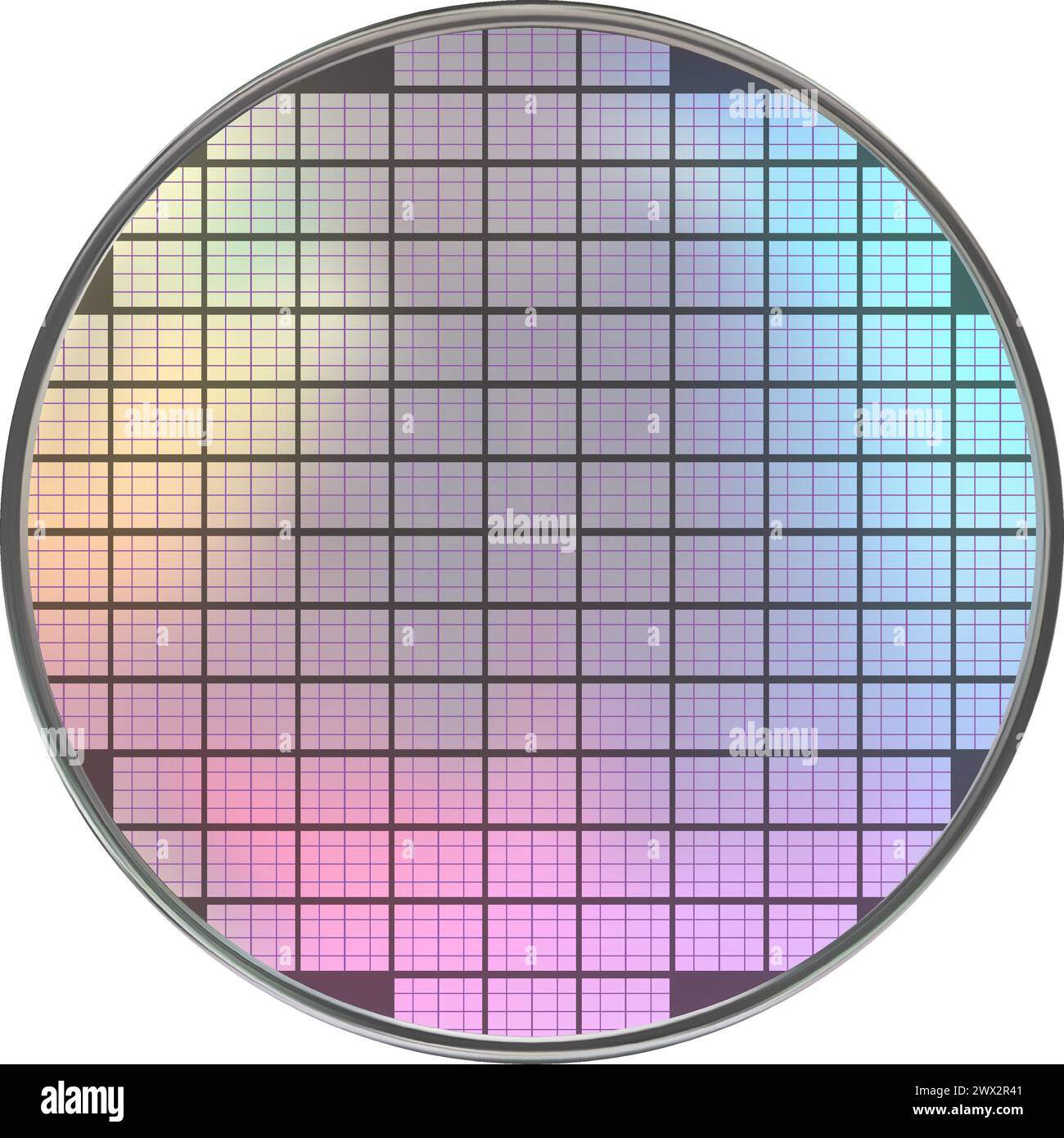 Plaquette de silicium polycristallin avec micropuces isolées sur blanc. Dispositif microélectronique pour la fabrication de circuits intégrés. Puces d'ordinateur SIM Illustration de Vecteur