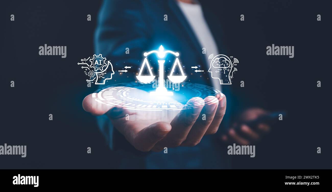 L'éthique et le concept de droit de L'IA impliquent le développement de codes d'éthique, de conformité, de réglementation, de normes pratiques éthiques de l'IA, de politiques commerciales ai, resp Banque D'Images