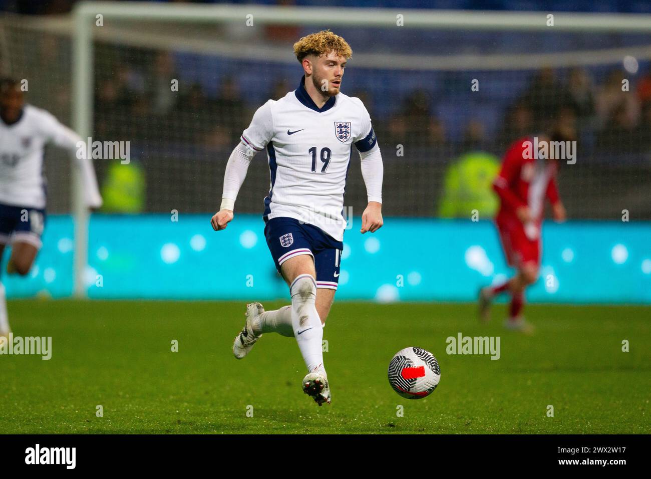 Bolton, Royaume-Uni. 26 mars 2024. Harvey Elliott, de l'Angleterre, lors du match de qualification pour le Championnat d'Europe des moins de 21 ans de l'UEFA 2025 opposant les U21 d'Angleterre et les U21 du Luxembourg au Toughsheet Community Stadium le 26 mars 2024 à Bolton, en Angleterre. (Photo de Richard Ault/phcimages.com) crédit : PHC images LTD/Alamy Live News Banque D'Images