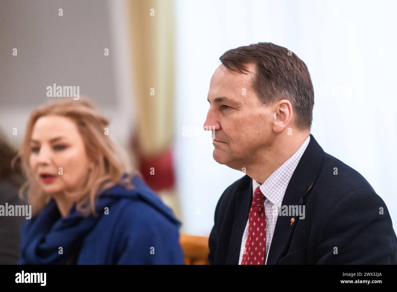 RIGA, Lettonie. 27 mars 2024. Radoslaw Sikorski (sur photo), ministre des Affaires étrangères de Pologne, rencontre Edgars Rinkevics, président de Lettonie. Crédit : Gints Ivuskans/Alamy Live News Banque D'Images