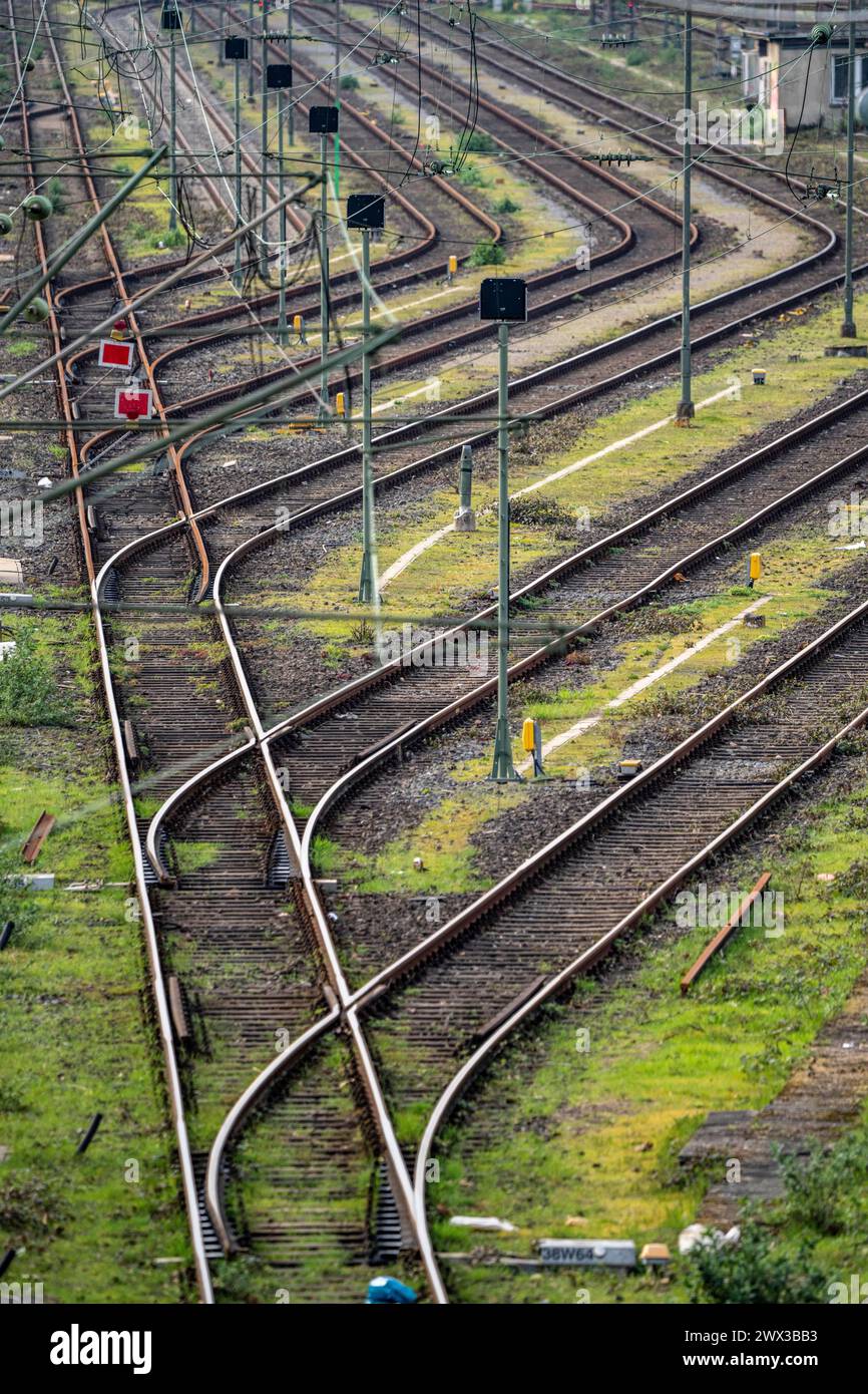 Systèmes de voies ferrées, voies de manœuvre, voies d'évitement, embranchements, gare de triage Mülheim-Styrum, sur la ligne de chemin de fer entre Mülheim an der Ruhr et Duisburg Banque D'Images