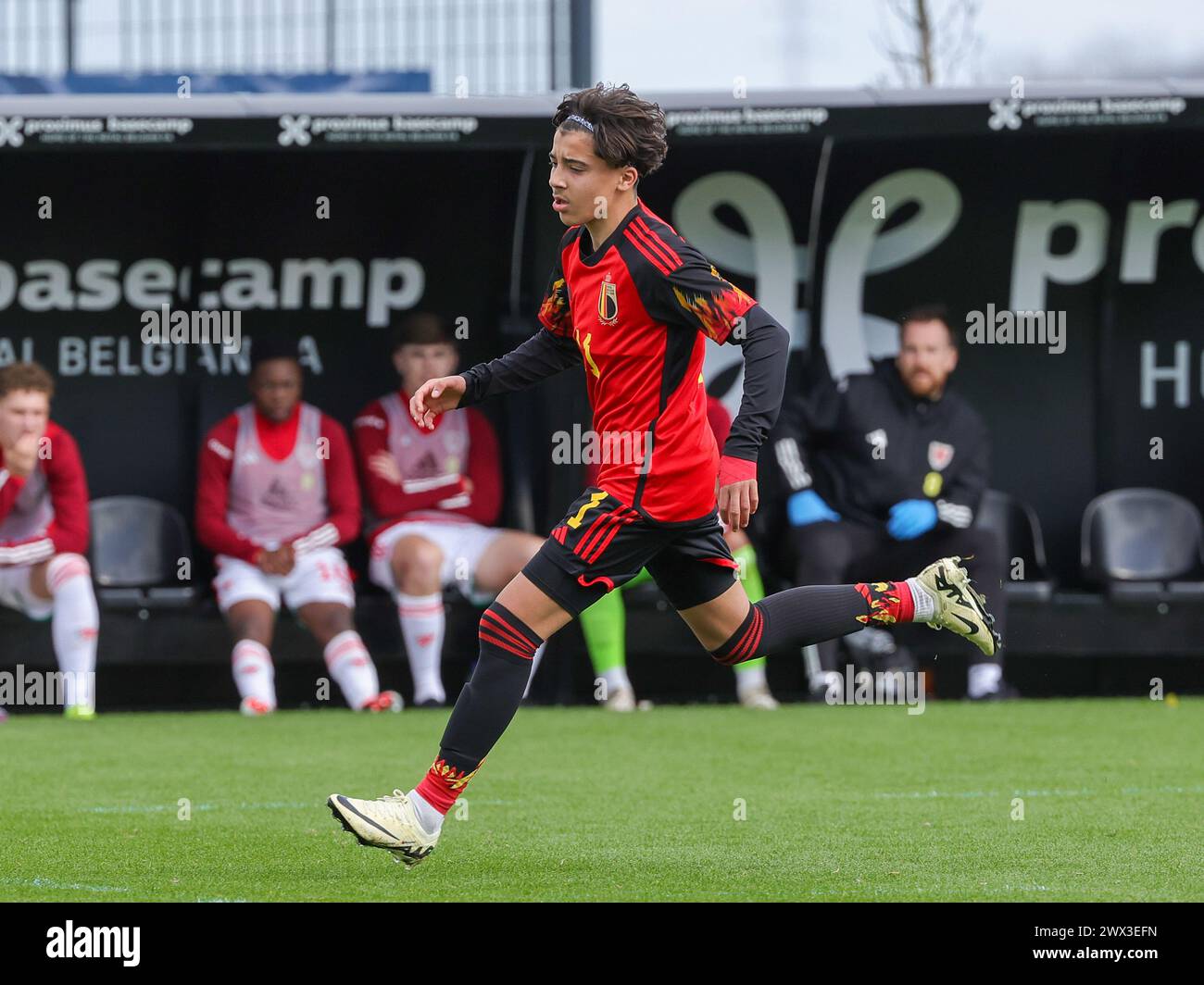 Tubize, Belgique. 25 mars 2024. Rayane Bounida (11 ans), de Belgique, photographiée lors d'un match amical de football entre les équipes nationales de Belgique et du pays de Galles, le lundi 25 mars 2024 à Tubize, Belgique . Crédit : Sportpix/Alamy Live News Banque D'Images