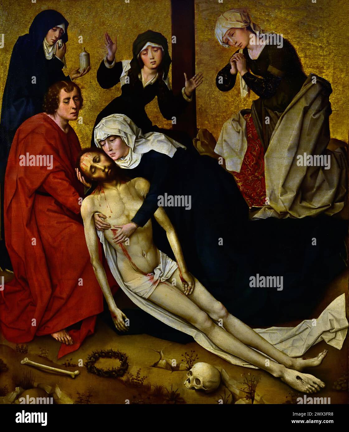 Lamentation du Christ Maître de l'autel rédempteur du Prado, Vrancke van der Stockt (peintre) 1475 - 1499 Musée Mayer van den Bergh, Anvers, Belgique, Belgique. ( Pietà, Vierge Marie, berçant le corps mort de Jésus, Lamentation du Christ pleuré , Vierge Marie seule, Christ mort, ) Banque D'Images