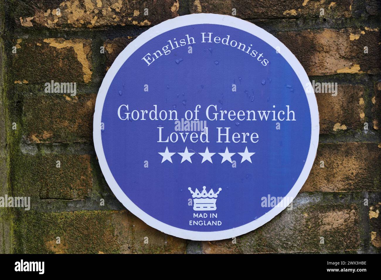 Hédonistes anglais Blue plaque Gordon de Greenwich aimait ici, fou en Angleterre, Londres, Royaume-Uni Banque D'Images