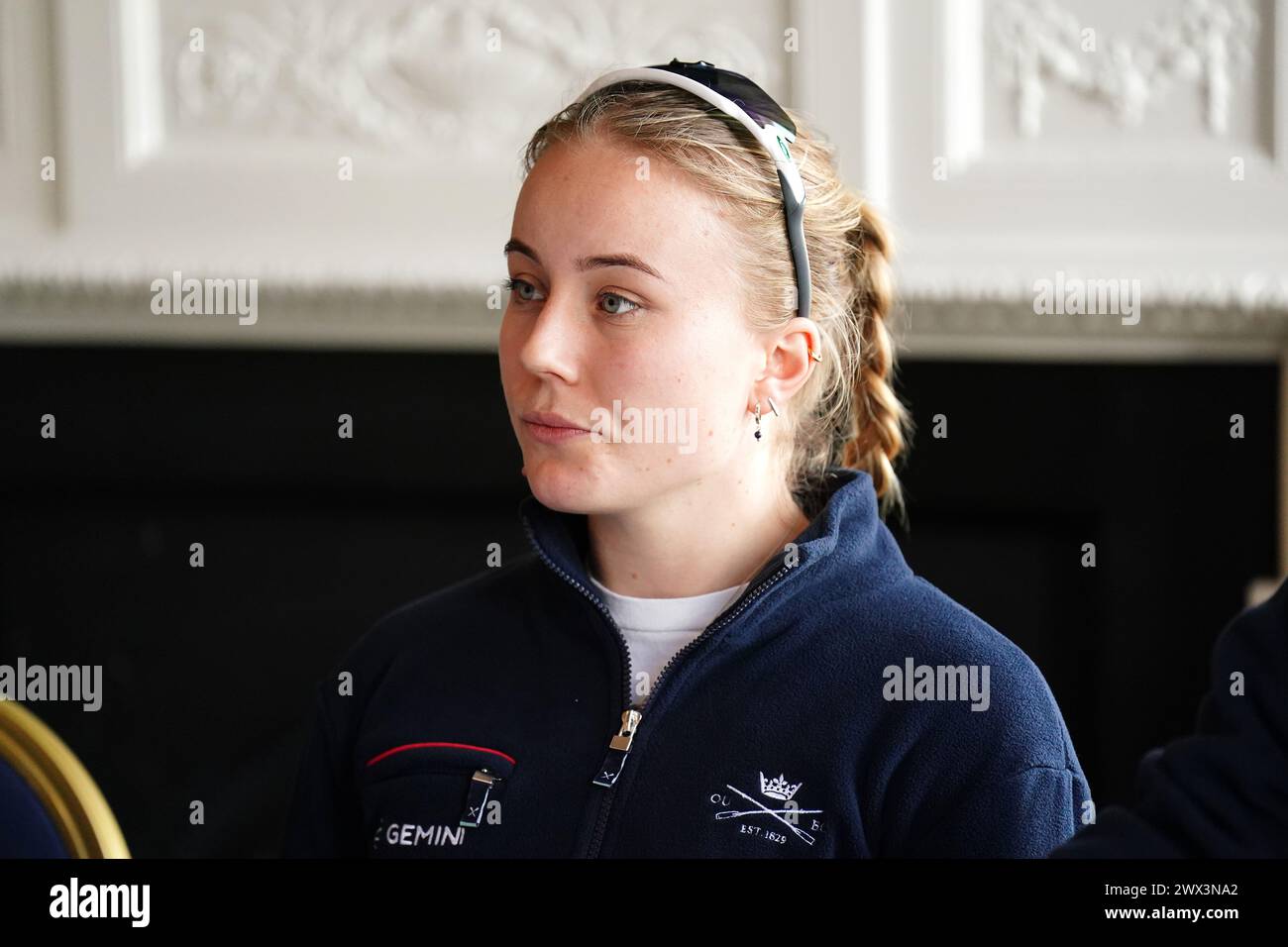 La capitaine féminine d'Oxford Ella Stadler lors d'une conférence de presse au London Rowing Club, Londres. Date de la photo : mercredi 27 mars 2024. Banque D'Images