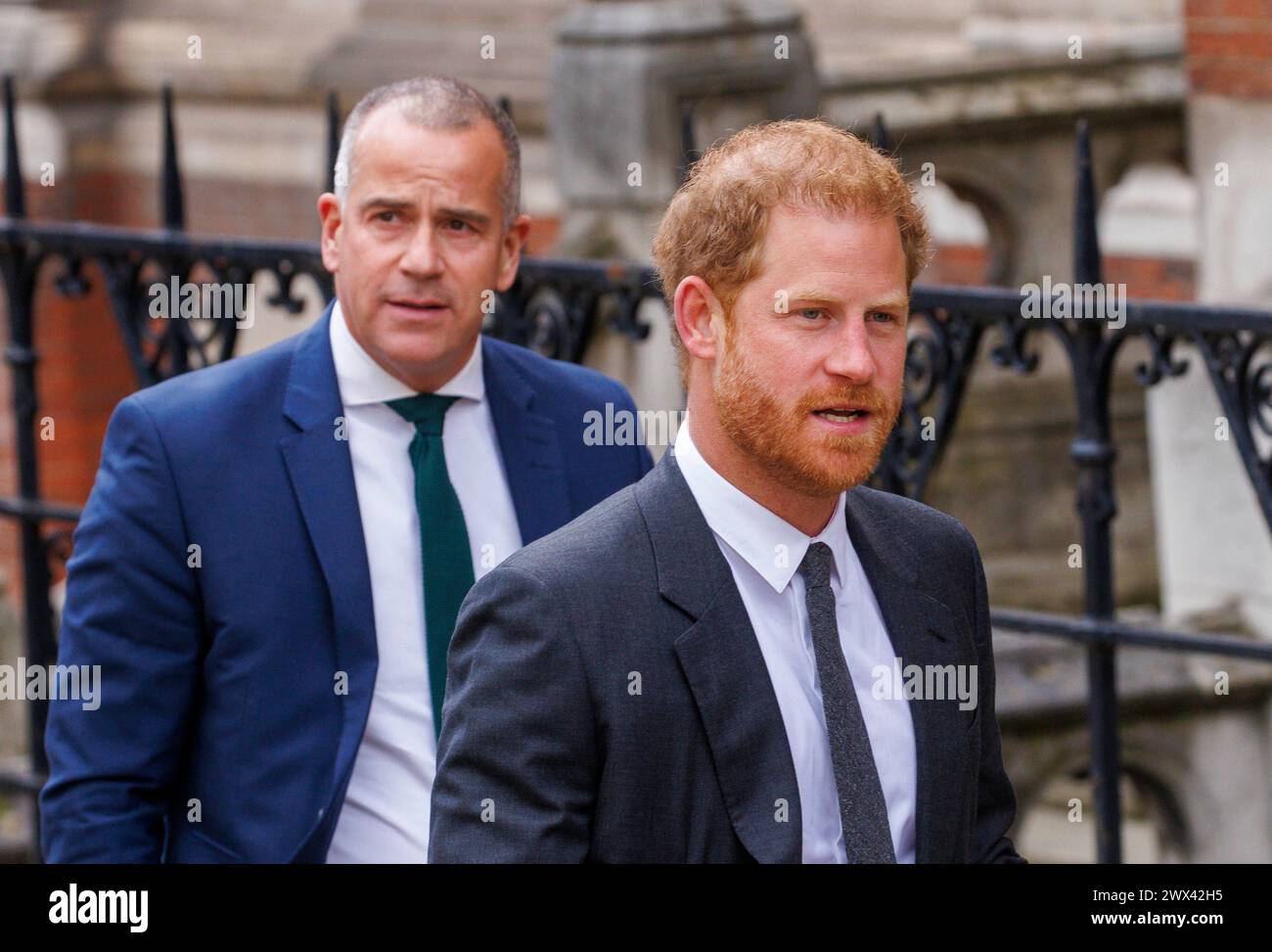 Le prince Harry, duc de Sussex, arrive à la haute Cour dans une affaire d'écoute téléphonique et de confidentialité. L'affaire est contre Associated Newspapers (ANL). Banque D'Images