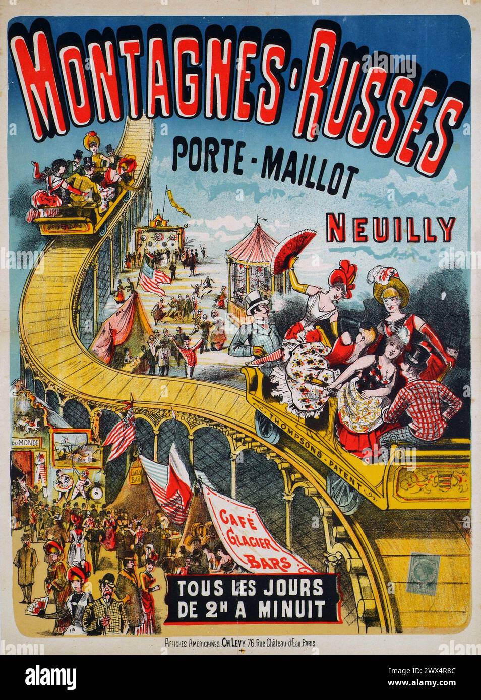 Affiche française vintage. Inauguration d'un Roller Coaster PARIS, fin XIXe siècle (1880- 1900) Banque D'Images
