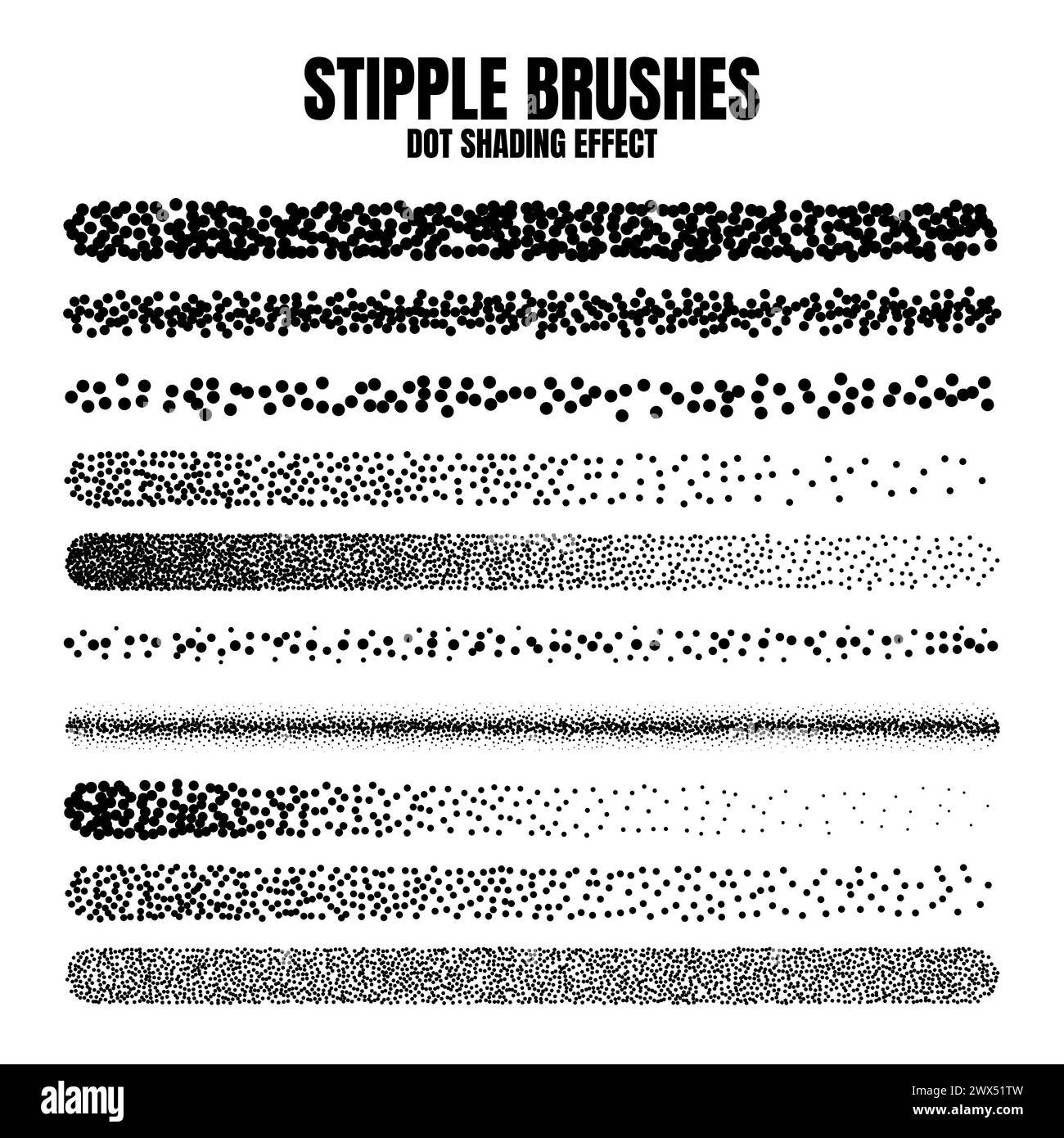 Pinceau dispersé à stipple, dessin à l'encre et texturation. Dégradé de fondu. Pointillés, dessin dotwork, ombrage à l'aide de points. Effet de désintégration des demi-tons Illustration de Vecteur