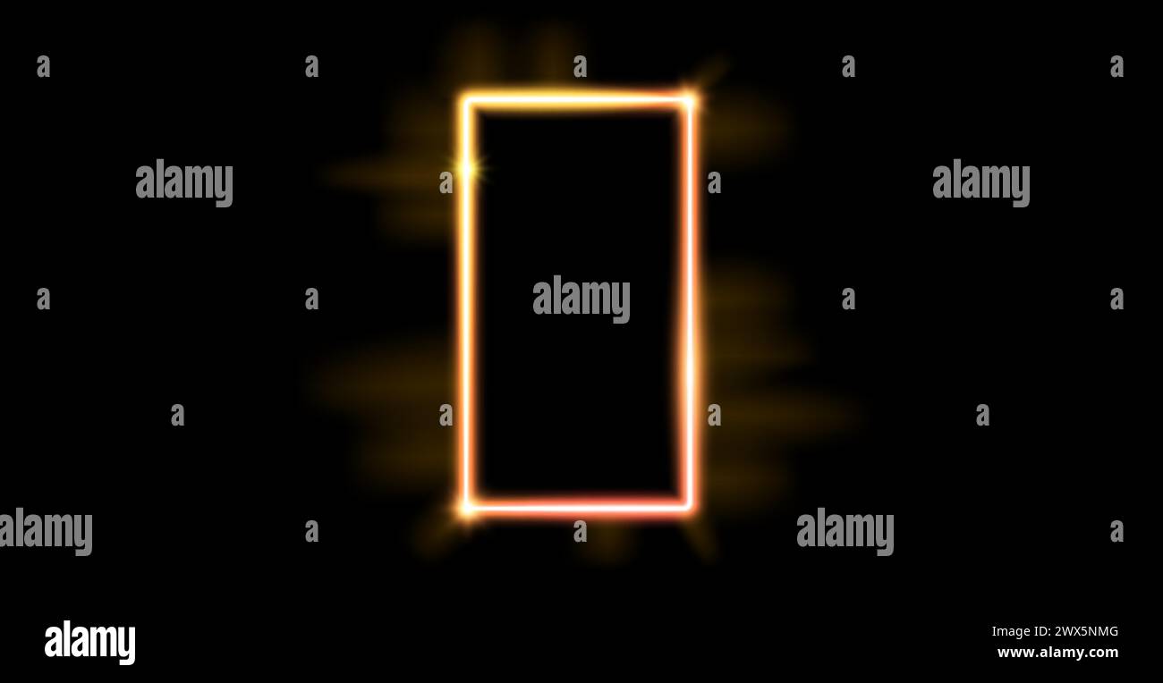 Cadre rectangulaire lumineux au néon. Bordure brillante jaune doré. Concept de porte de portail lumineux au néon. Bordure rectangulaire dorée avec évasements. Morden Design élément pour affiche, bannière, jeu. Vecteur Illustration de Vecteur